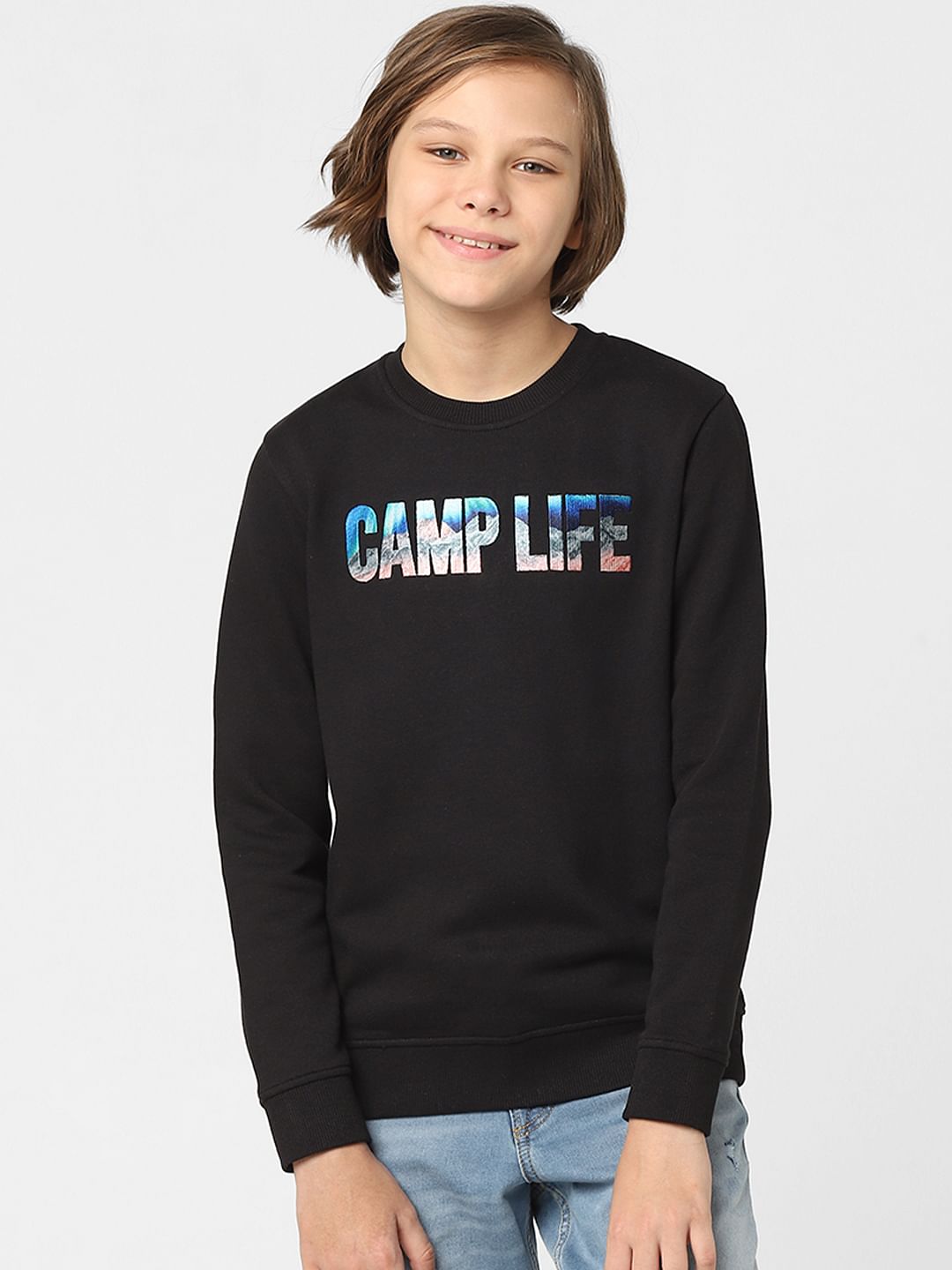 Boys Black Typographic Print Sweatshirt
