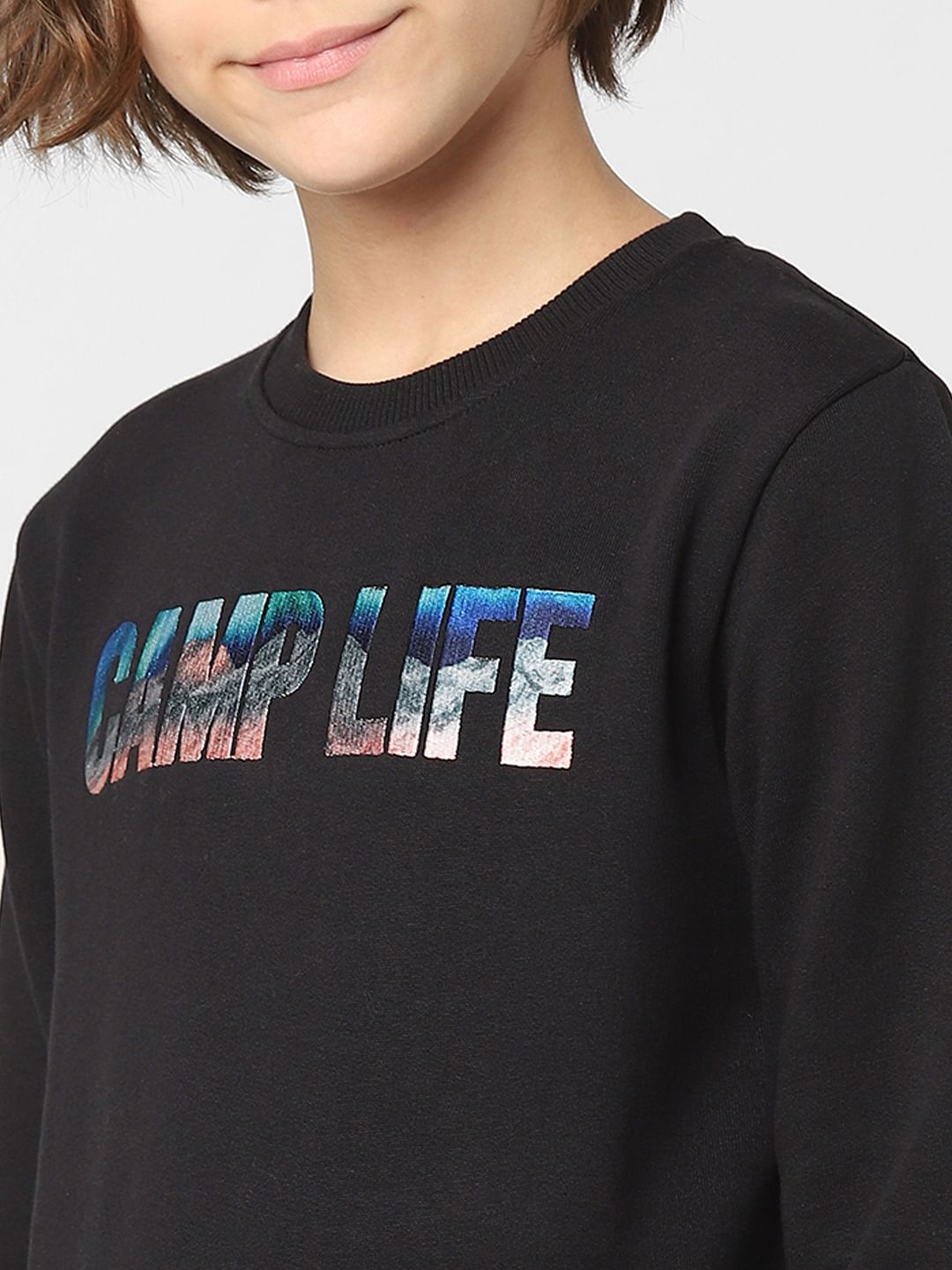 Boys Black Typographic Print Sweatshirt