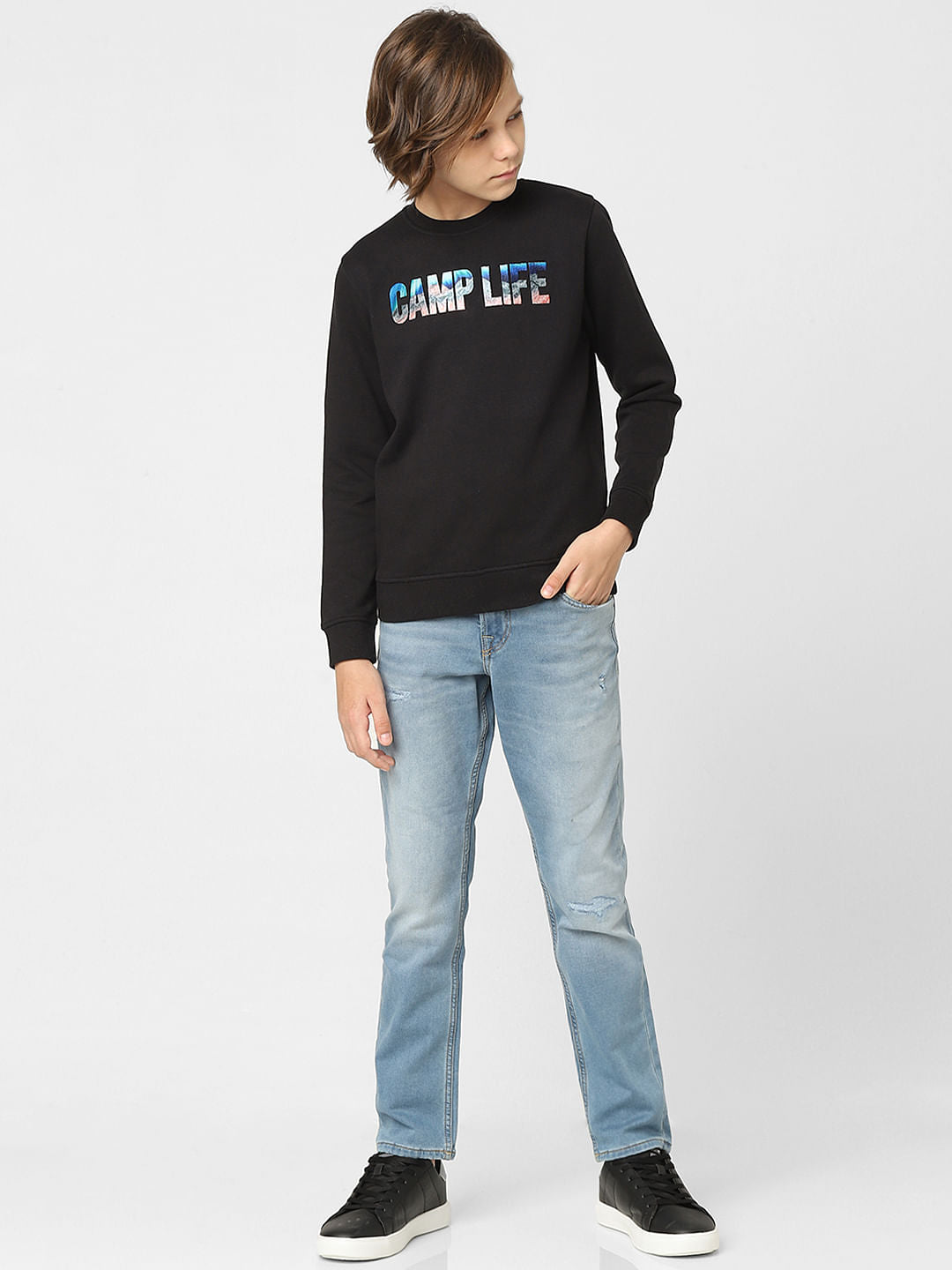 Boys Black Typographic Print Sweatshirt