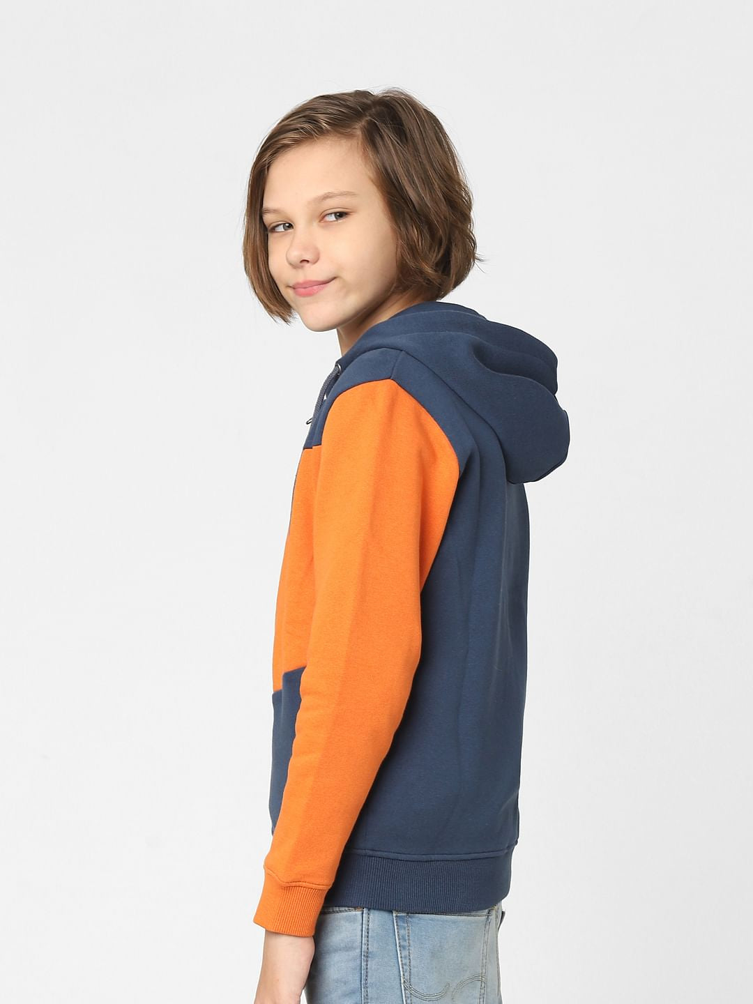 Boys Orange Colourblocked Zip-Up Sweatshirt