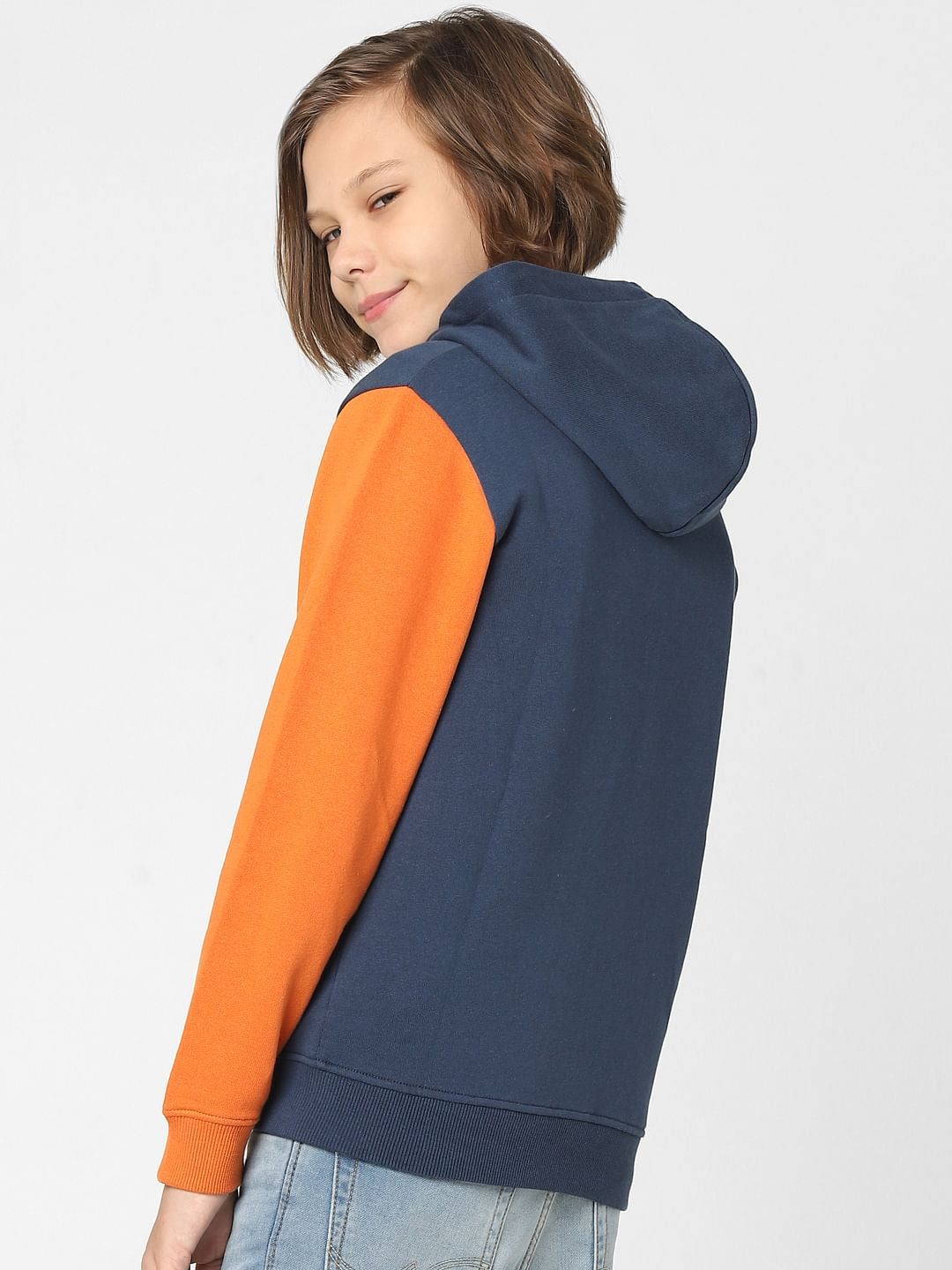 Boys Orange Colourblocked Zip-Up Sweatshirt