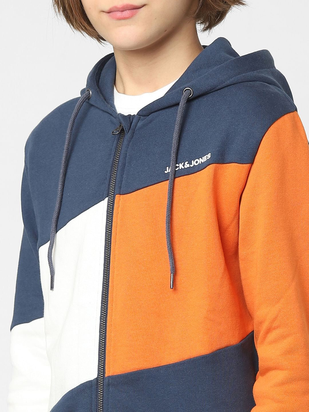 Boys Orange Colourblocked Zip-Up Sweatshirt