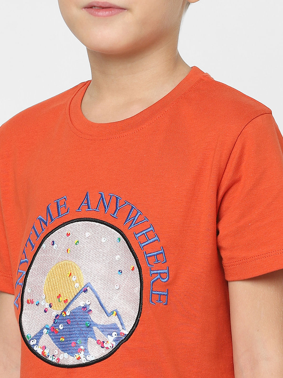 Boys Red Graphic Print Crew Neck T-shirt