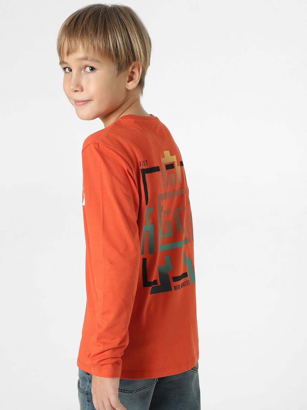 Boys Red Text Print Full Sleeves T-shirt
