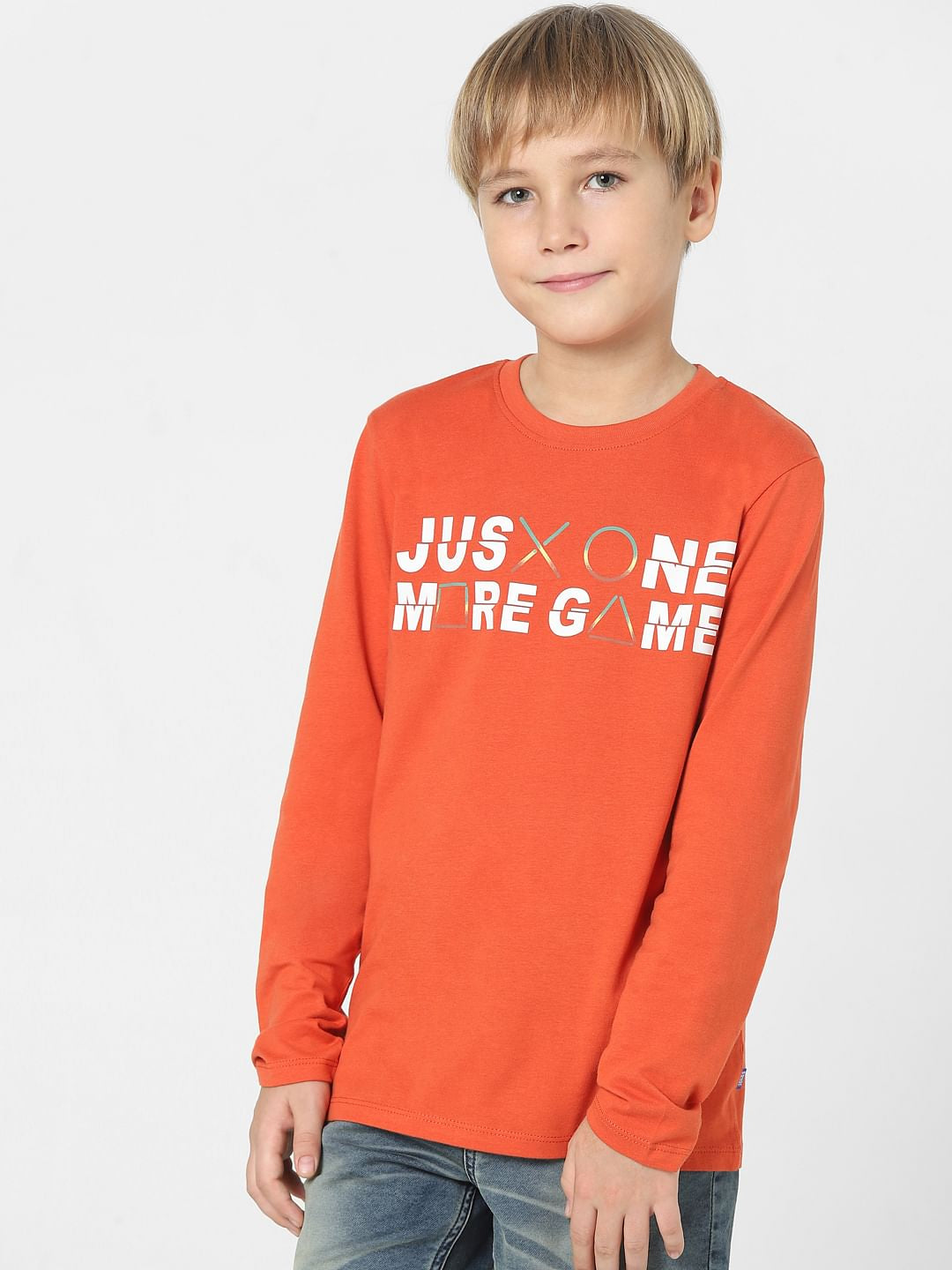 Boys Red Text Print Full Sleeves T-shirt