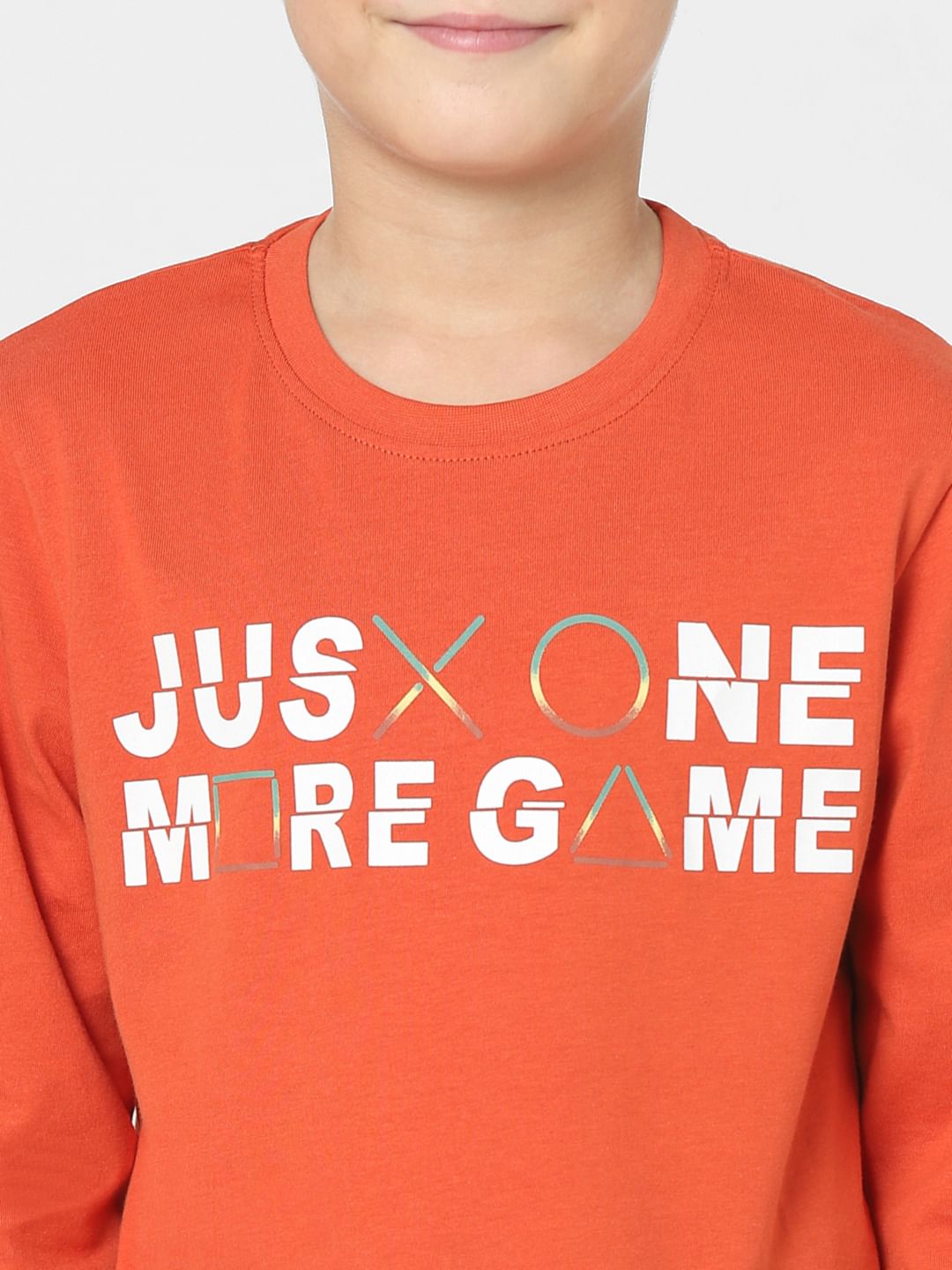 Boys Red Text Print Full Sleeves T-shirt