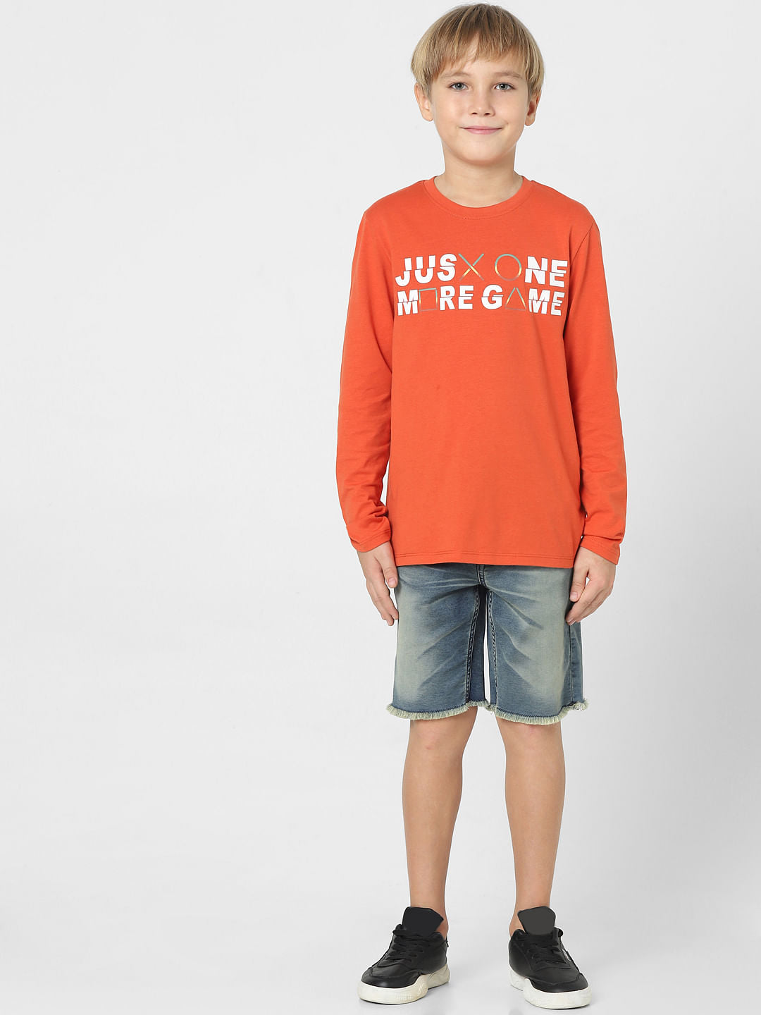 Boys Red Text Print Full Sleeves T-shirt