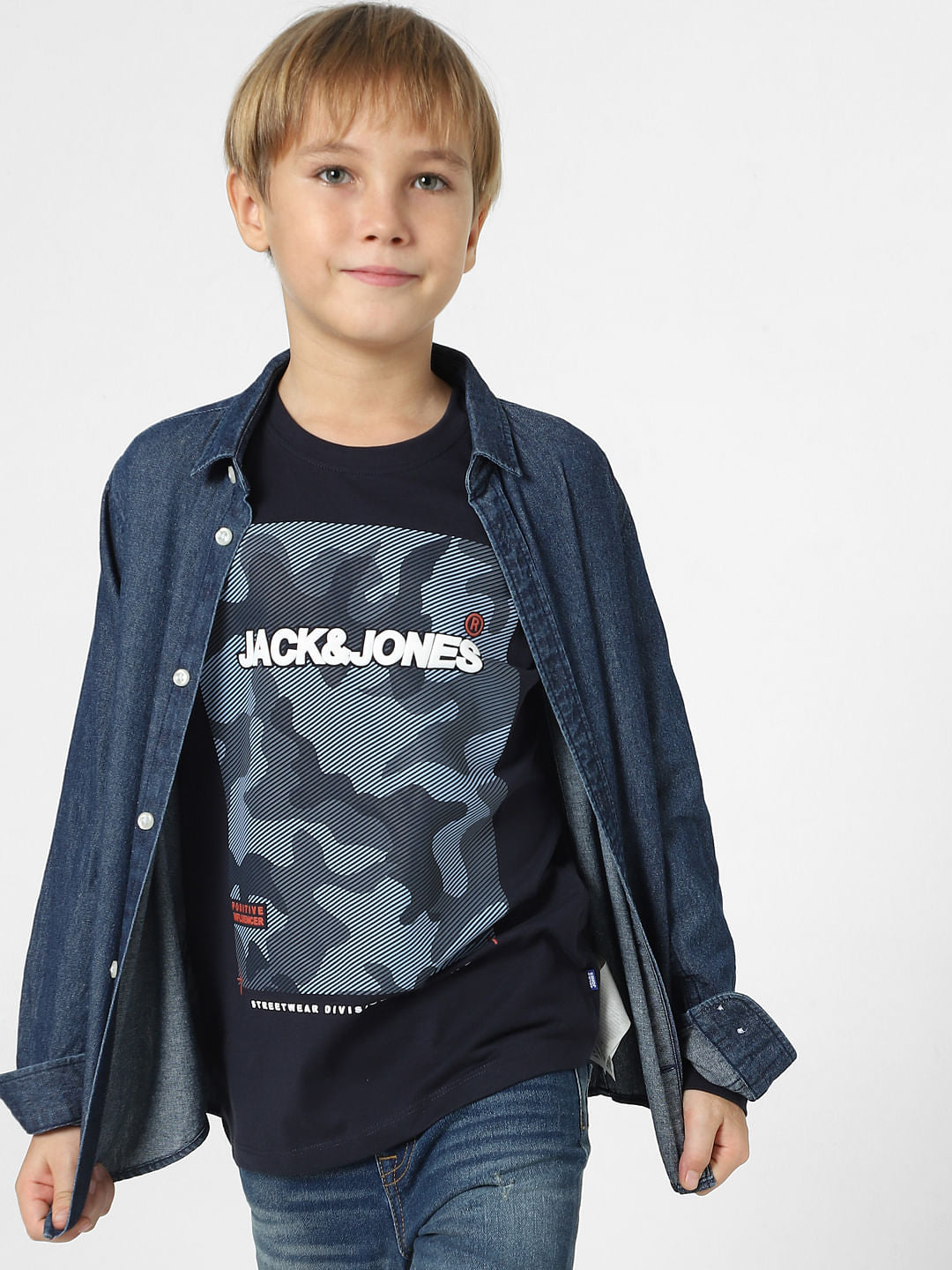 Boys Blue Camo Print Full Sleeves T-shirt - 4/5Y