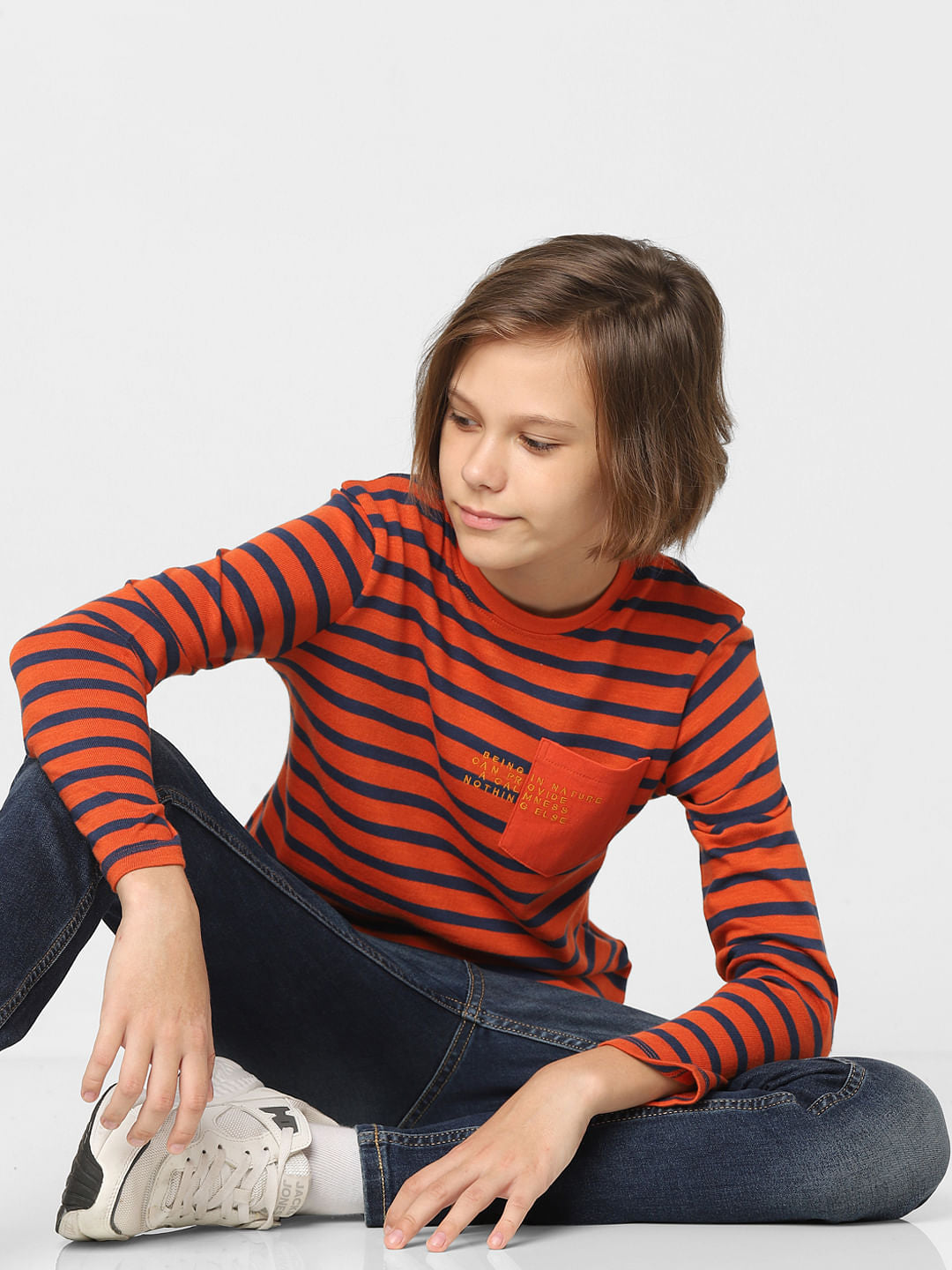 Boys Red Striped Crew Neck T-shirt - 4/5Y