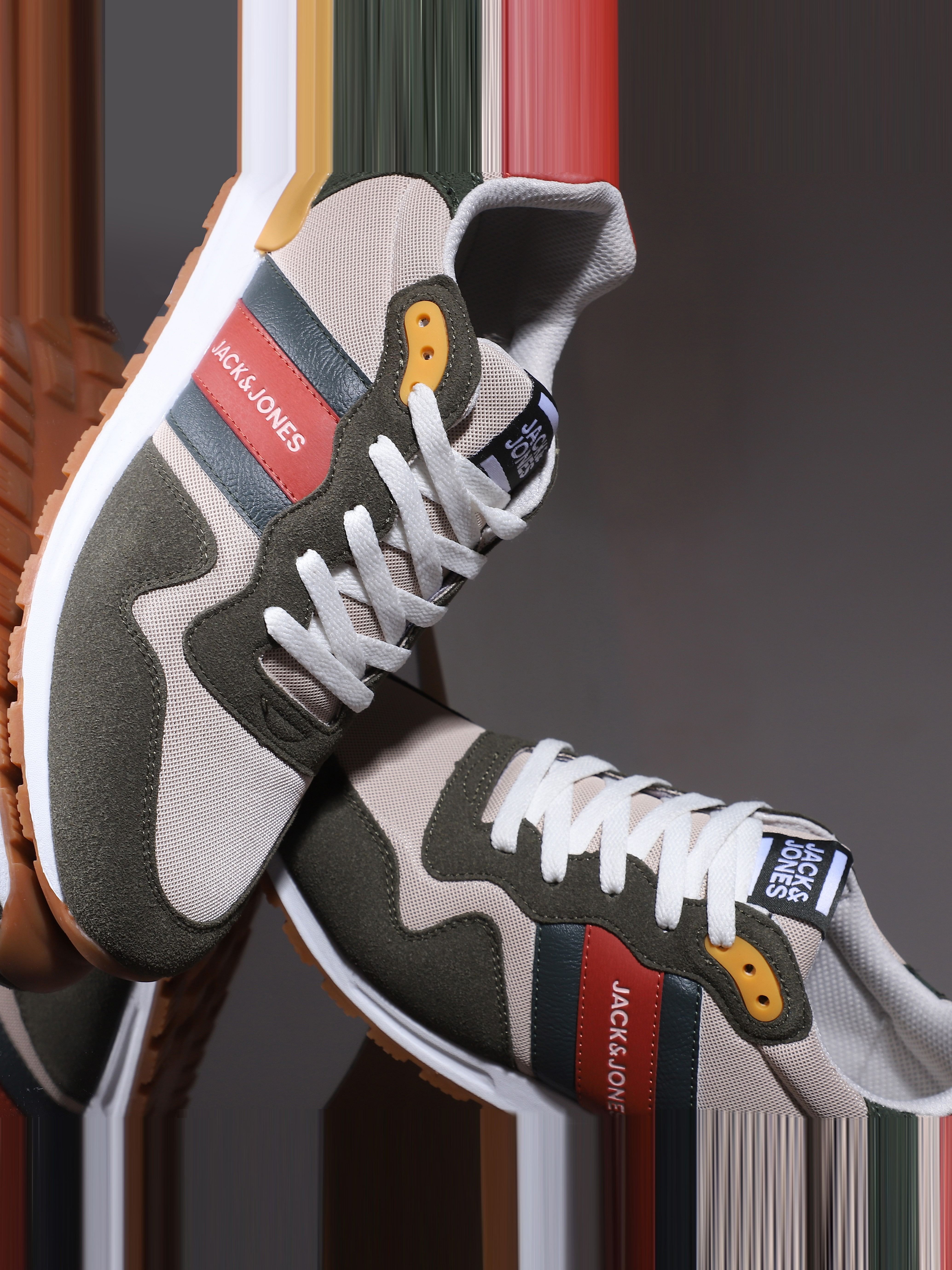 Olive Green Colourblocked Sneakers