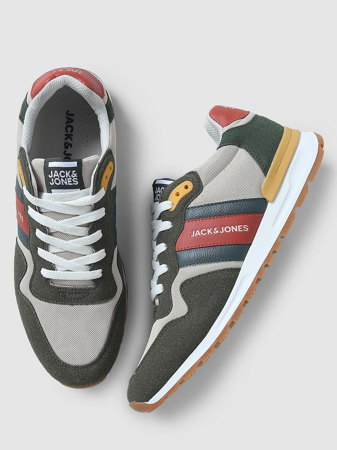 Olive Green Colourblocked Sneakers