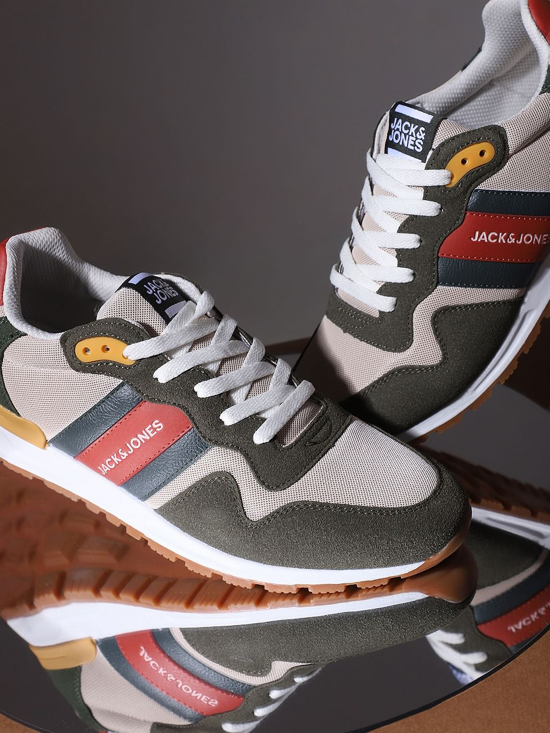 Olive Green Colourblocked Sneakers