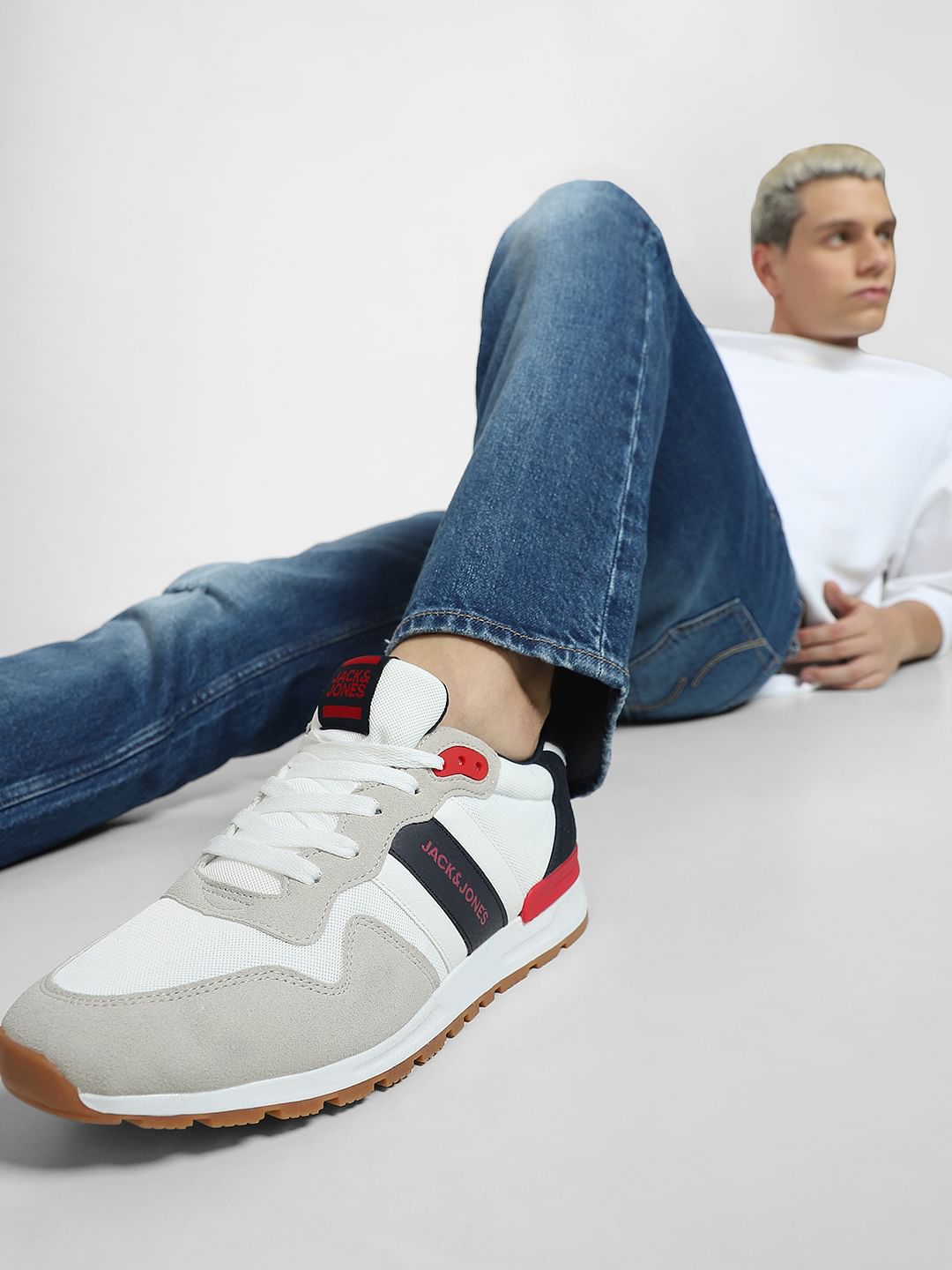 White Colourblocked Sneakers - 6