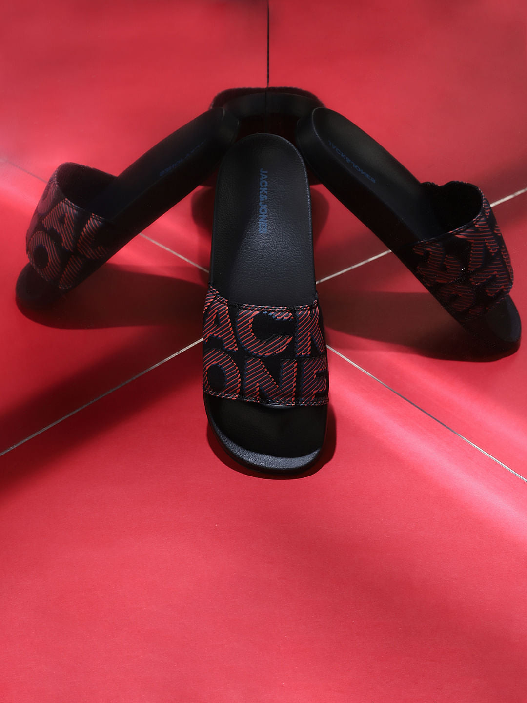 Black Logo Print Pool Sliders - 6