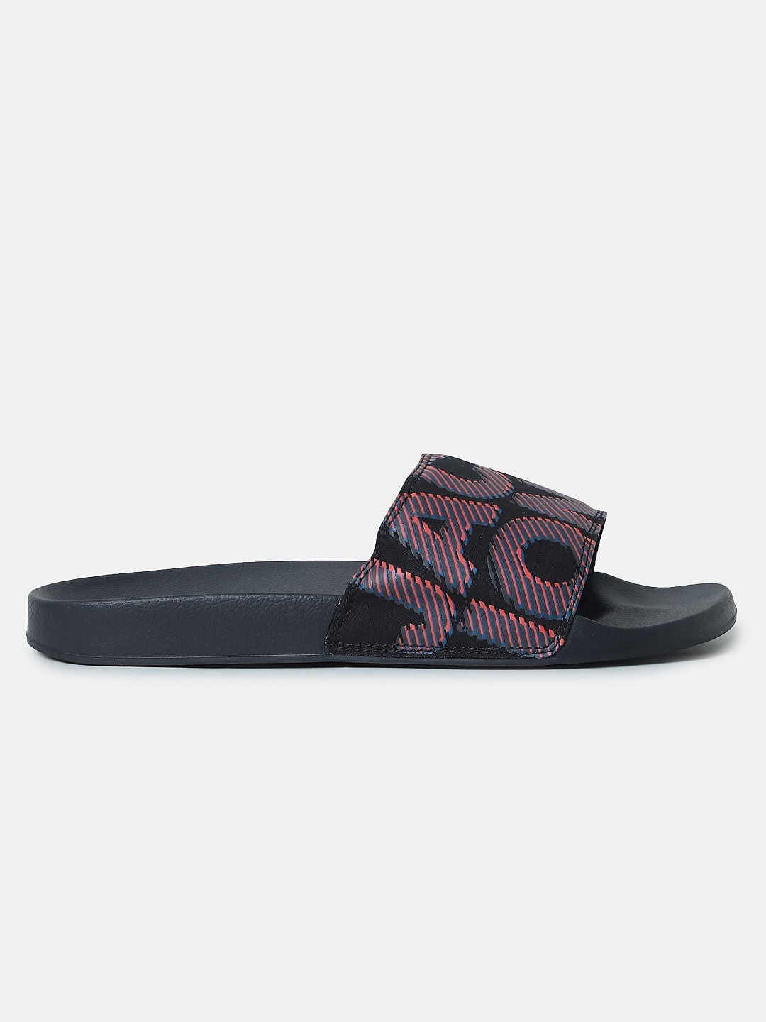 Black Logo Print Pool Sliders