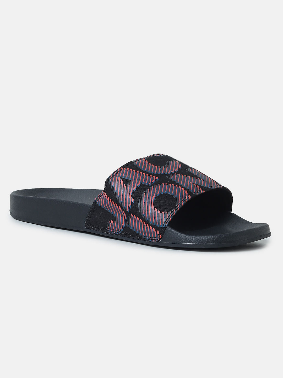 Black Logo Print Pool Sliders
