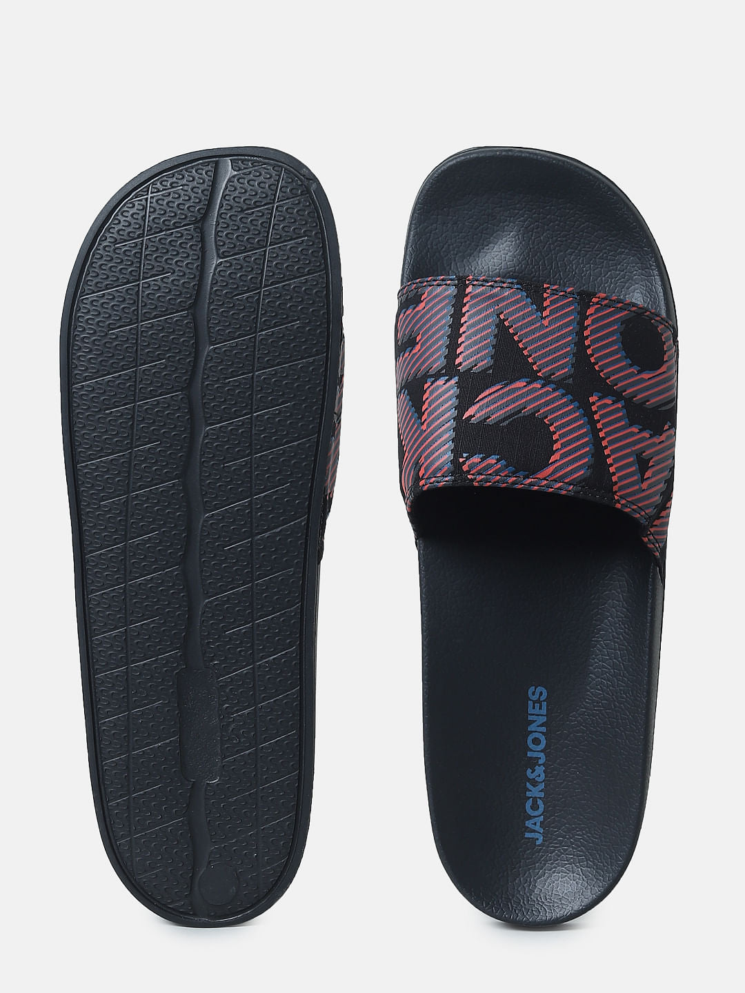 Black Logo Print Pool Sliders