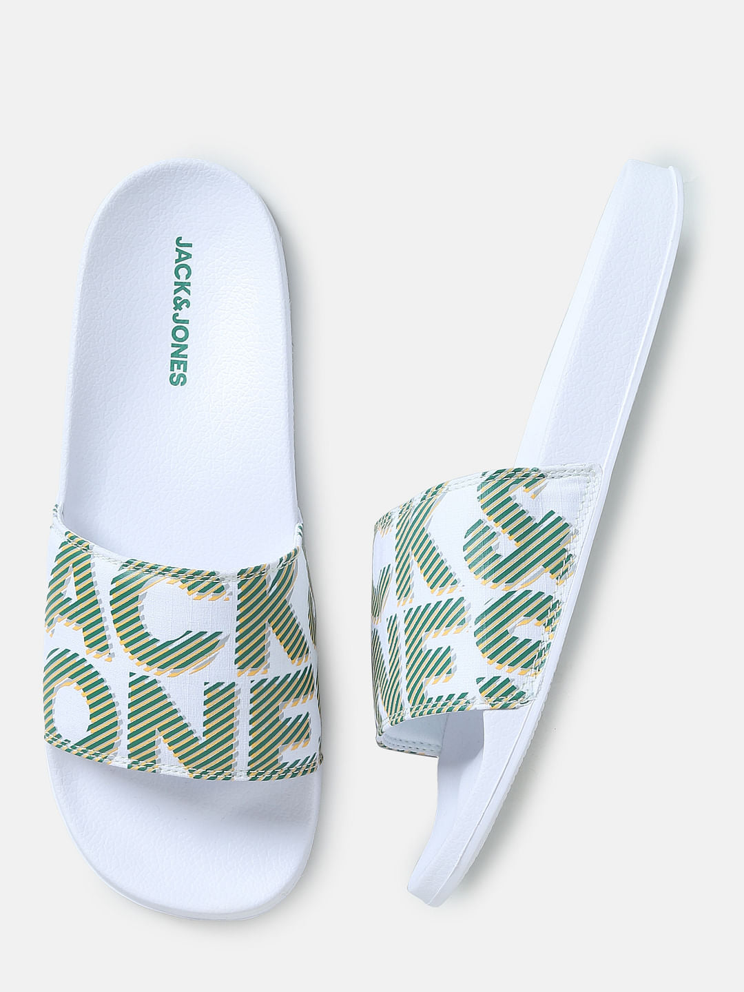 White Logo Print Pool Sliders