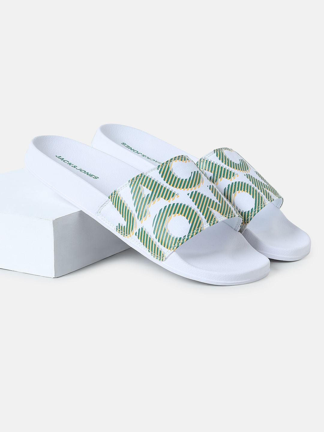 White Logo Print Pool Sliders