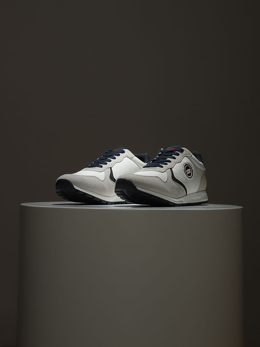 Grey & White Lace-Up Sneakers - 6
