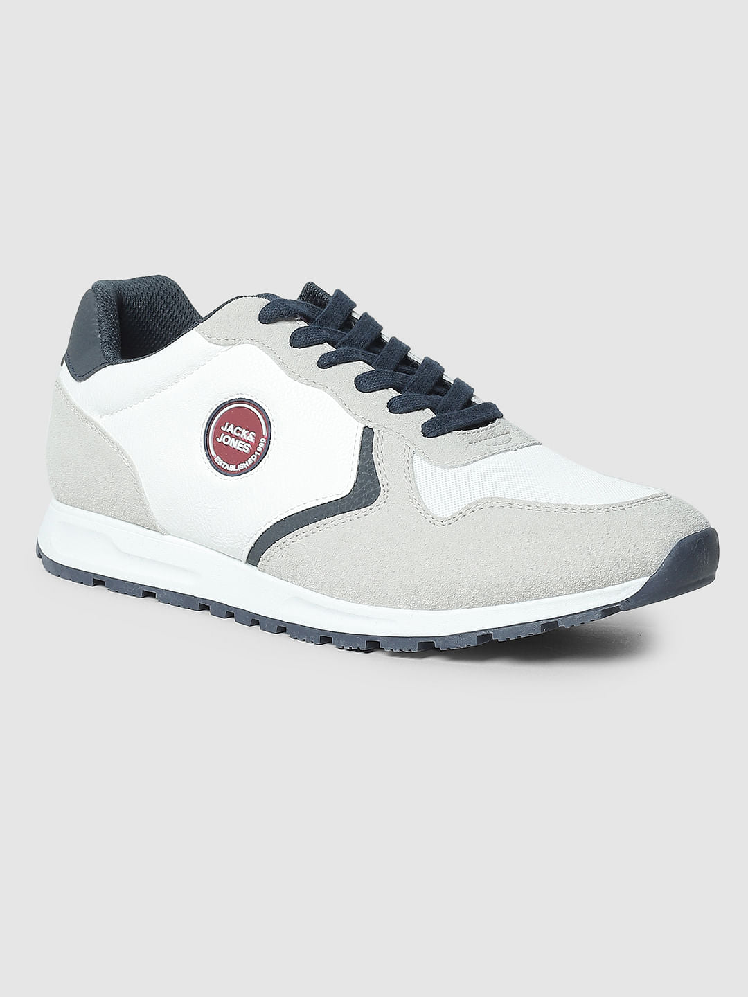 Grey & White Lace-Up Sneakers