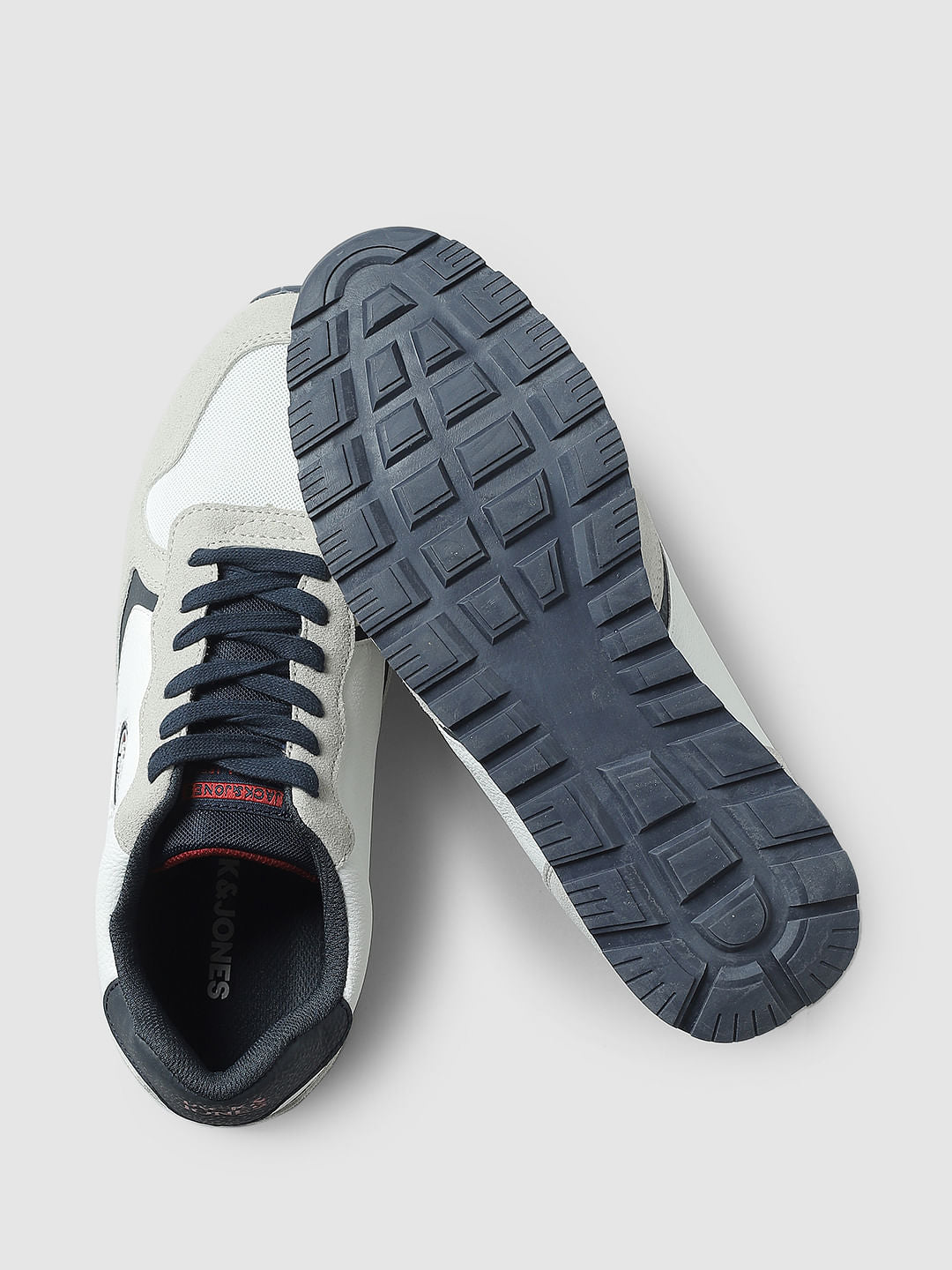 Grey & White Lace-Up Sneakers