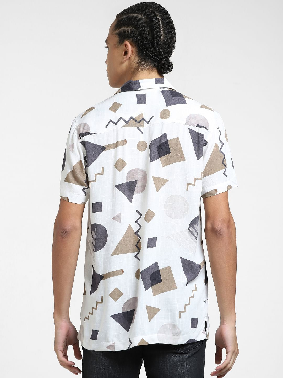 Beige Geometric Print Short Sleeves Shirt