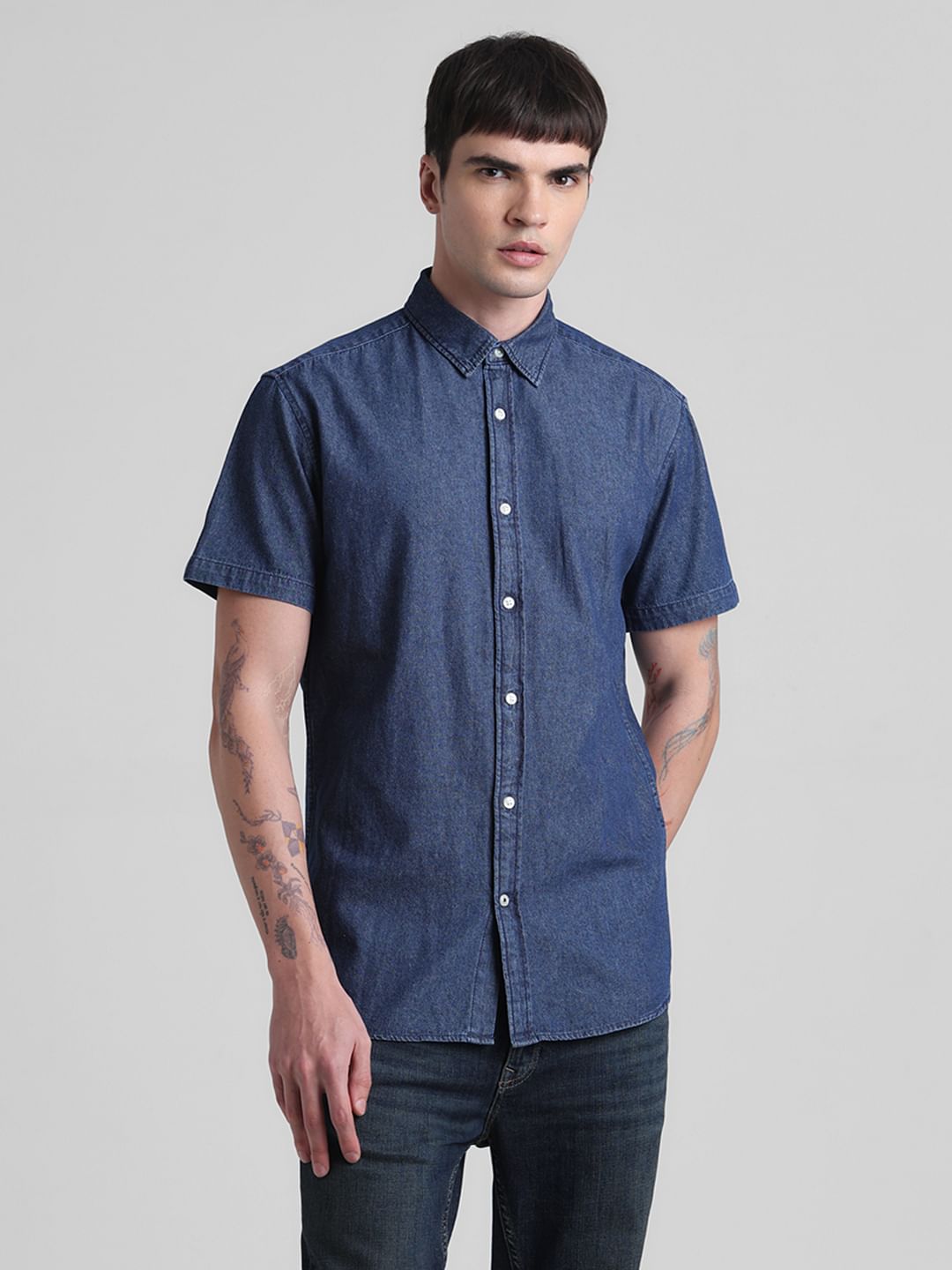 Dark Blue Indigo Dyed Denim Shirt