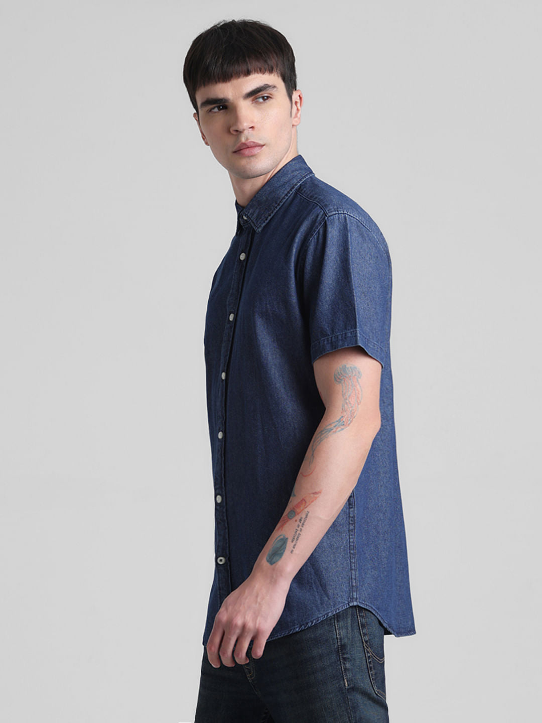 Dark Blue Indigo Dyed Denim Shirt