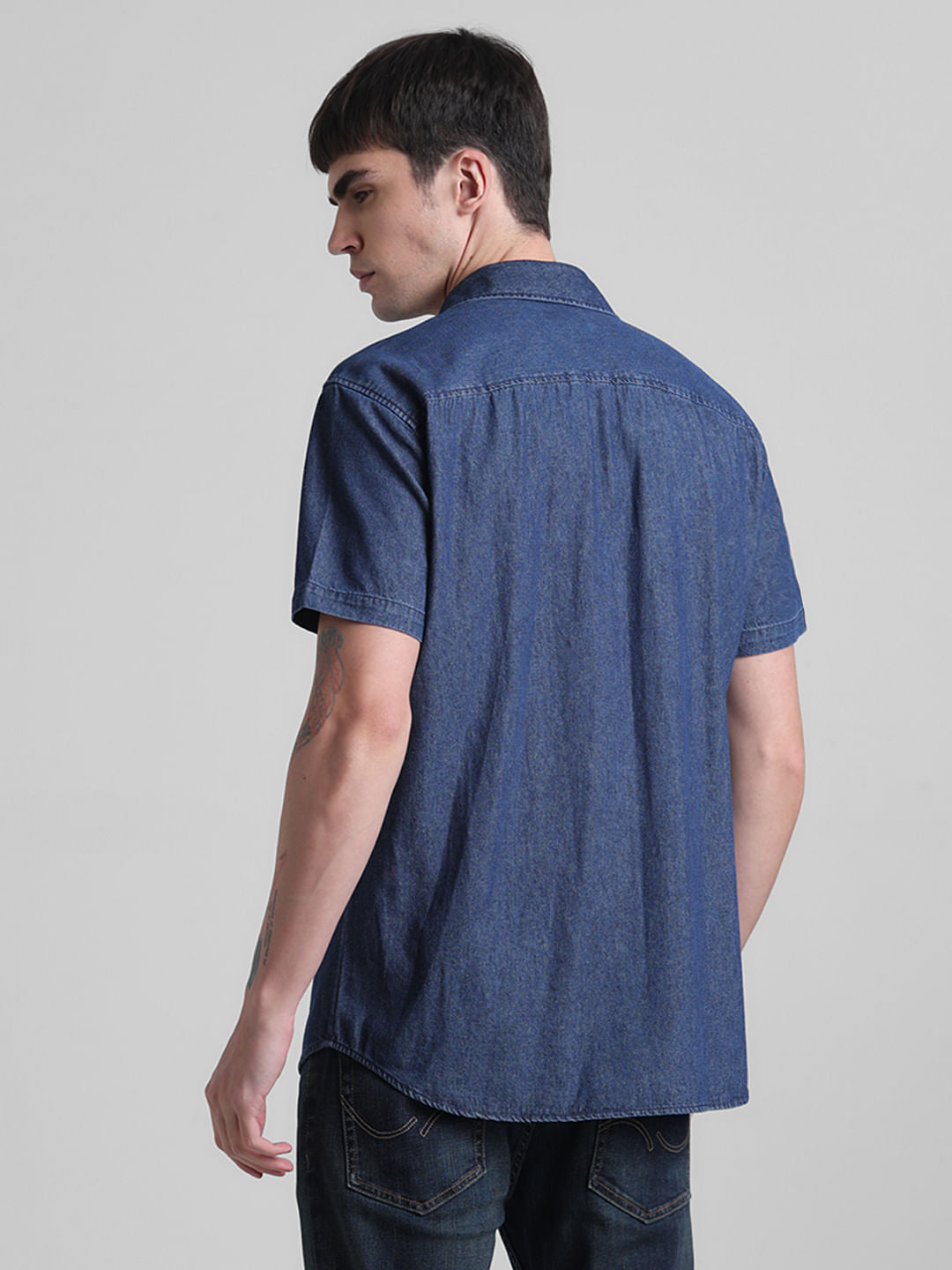 Dark Blue Indigo Dyed Denim Shirt