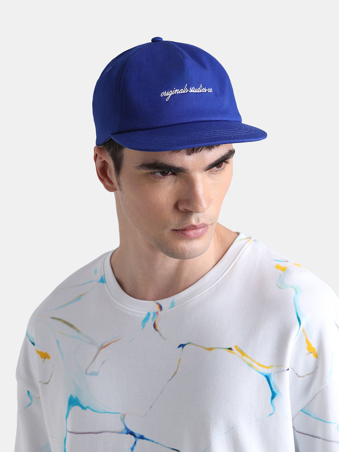 Blue Embroidered Text Cap