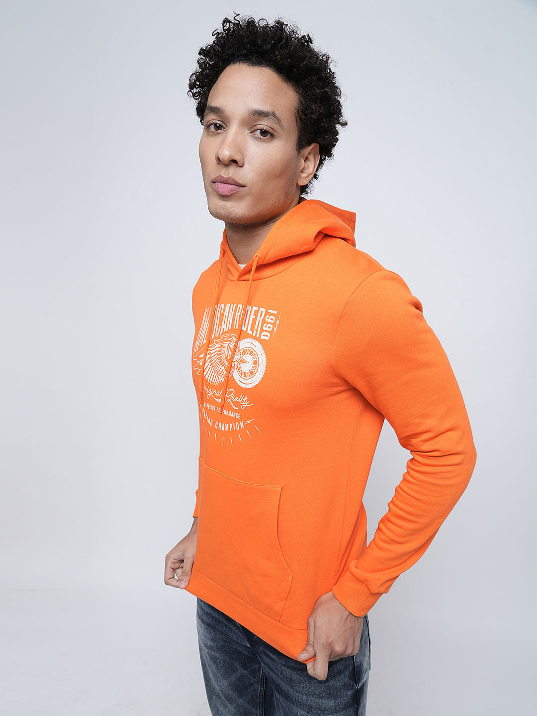 PRODUKT by JACK&JONES Orange Printed Hooded Sweatshirt - S