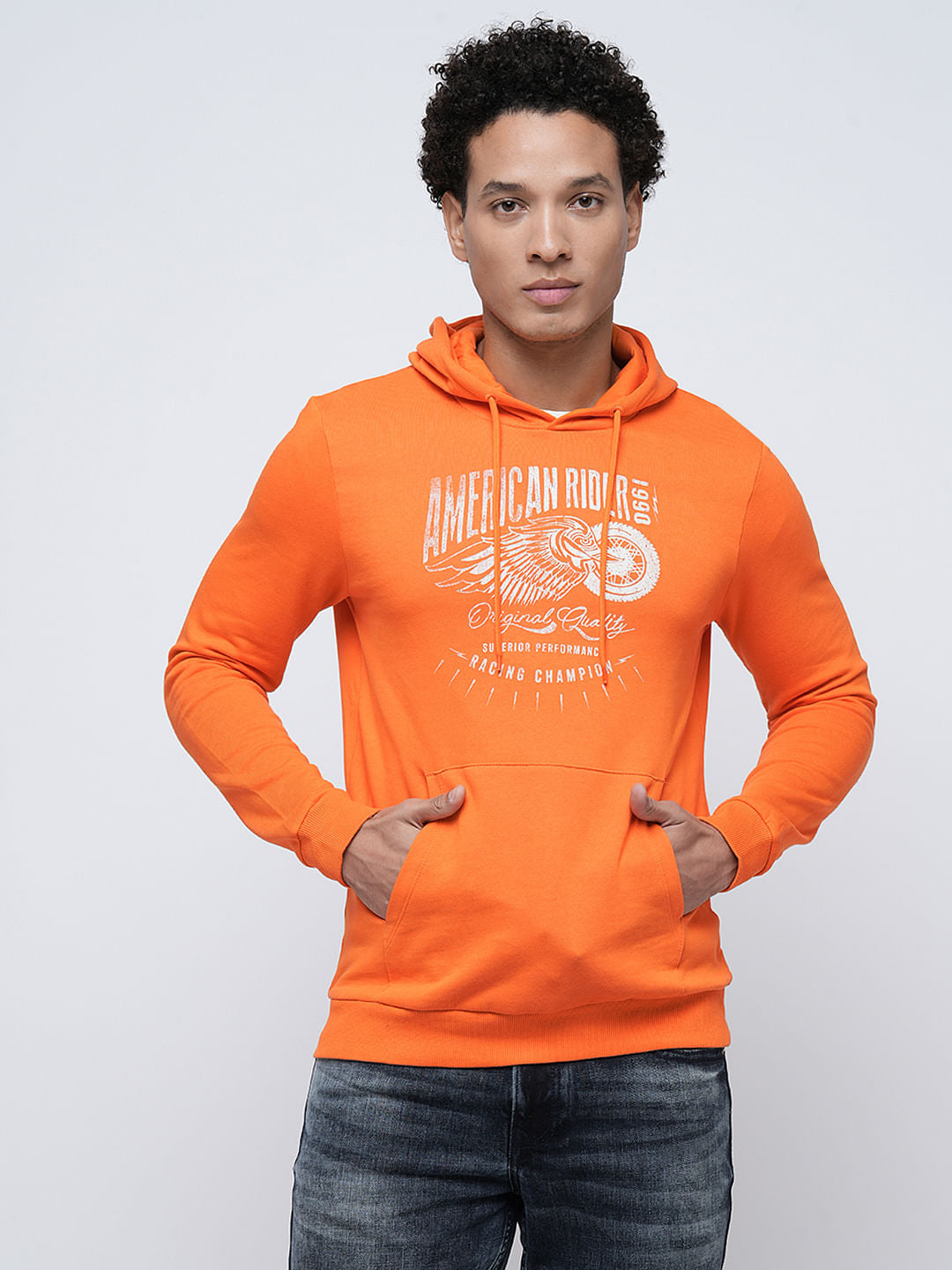 PRODUKT by JACK&JONES Orange Printed Hooded Sweatshirt