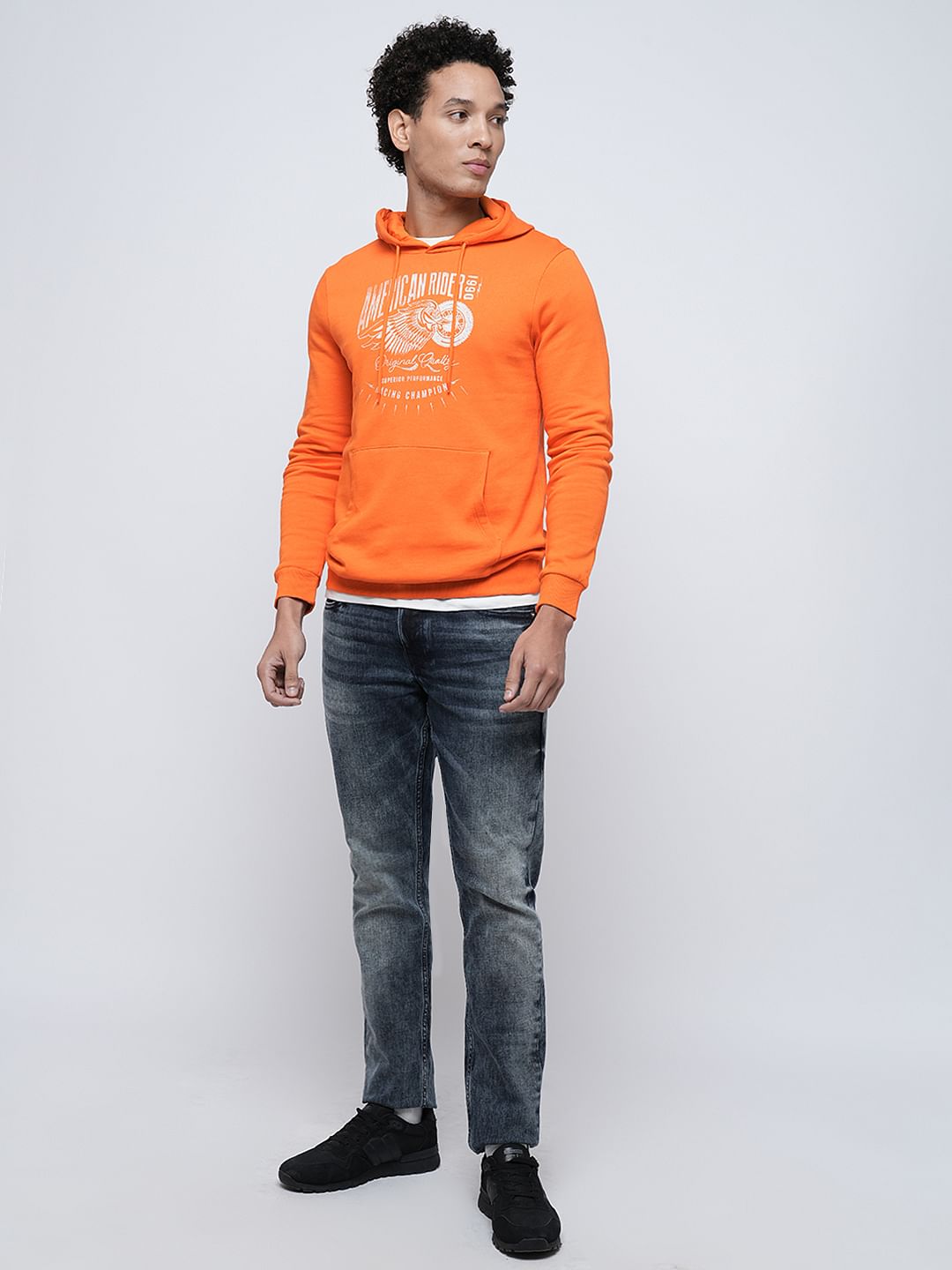 PRODUKT by JACK&JONES Orange Printed Hooded Sweatshirt