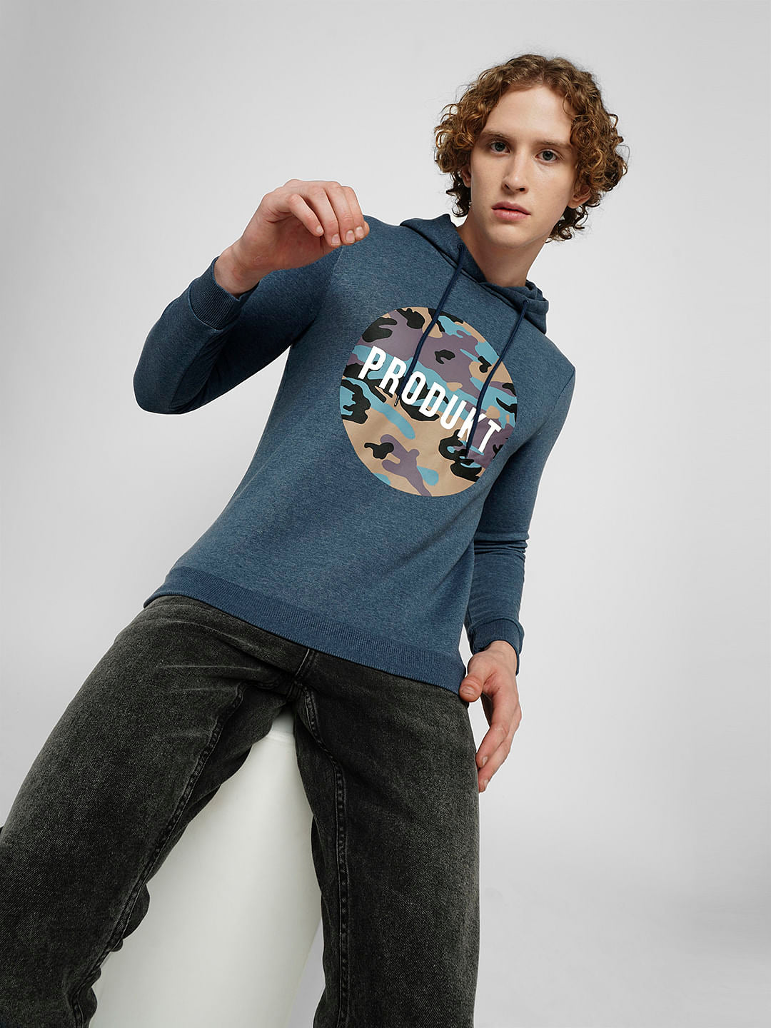 PRODUKT by JACK&JONES Blue Camo Print Hooded Sweatshirt