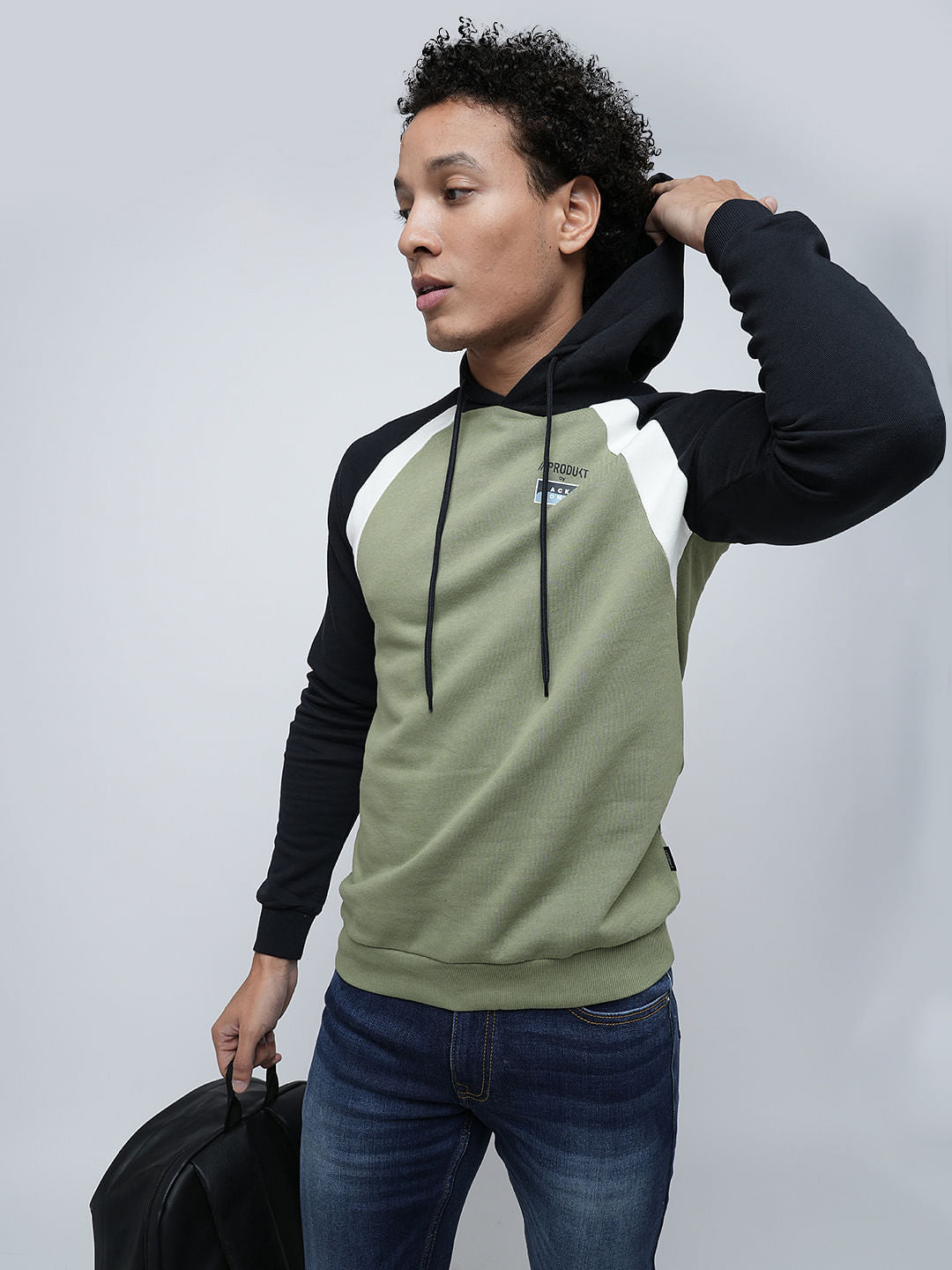 PRODUKT by JACK&JONES Green Colourblocked Hooded Sweatshirt - S