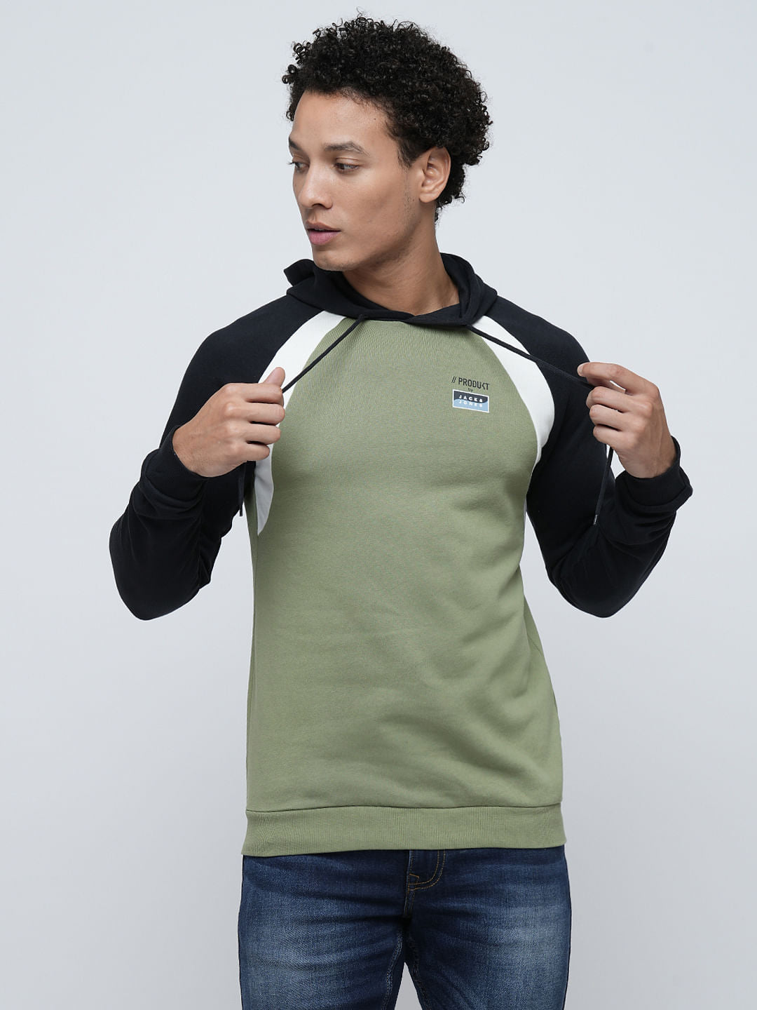PRODUKT by JACK&JONES Green Colourblocked Hooded Sweatshirt