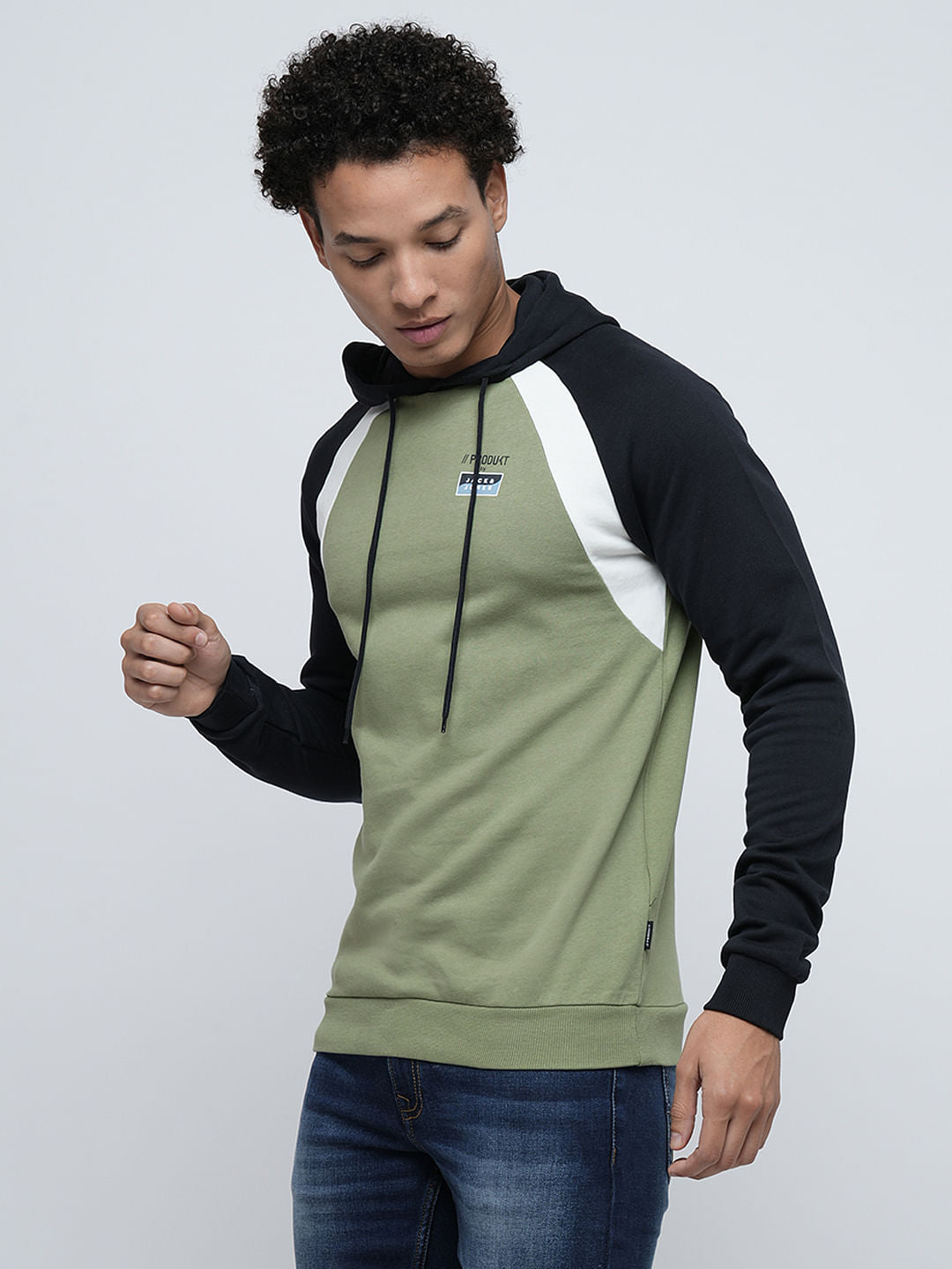 PRODUKT by JACK&JONES Green Colourblocked Hooded Sweatshirt