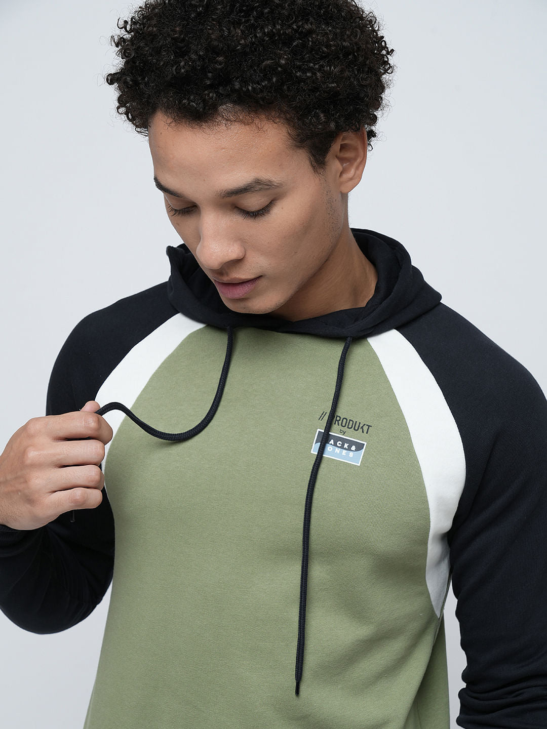 PRODUKT by JACK&JONES Green Colourblocked Hooded Sweatshirt