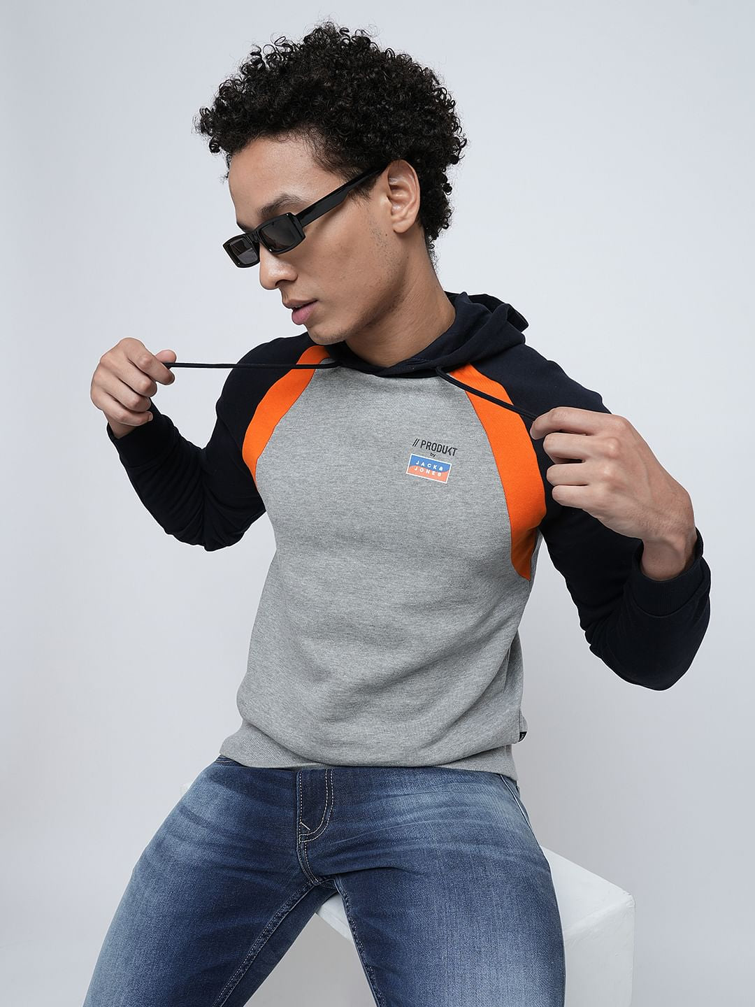 PRODUKT by JACK&JONES Grey Colourblocked Hooded Sweatshirt - S