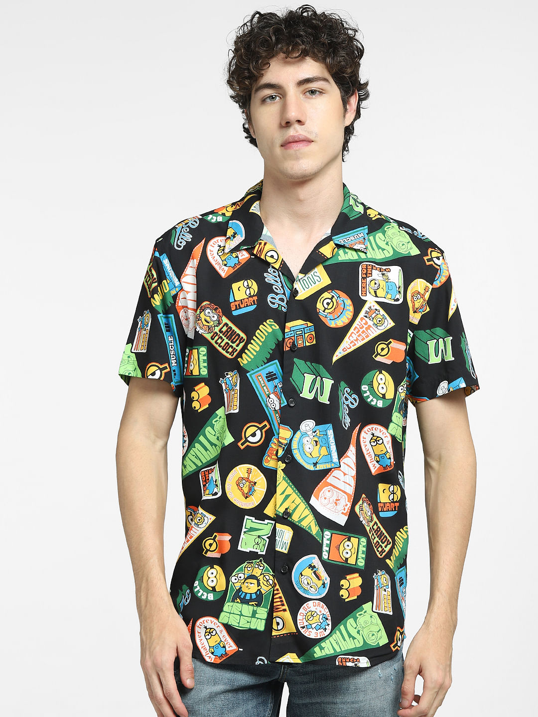 Black Minion Print Short Sleeves Shirt