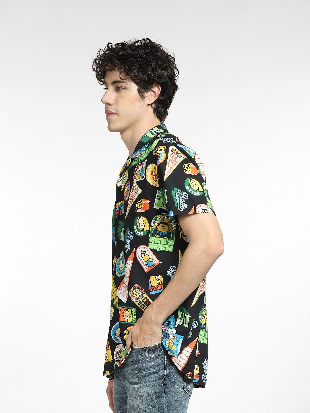 Black Minion Print Short Sleeves Shirt