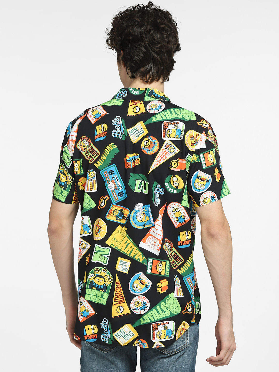 Black Minion Print Short Sleeves Shirt