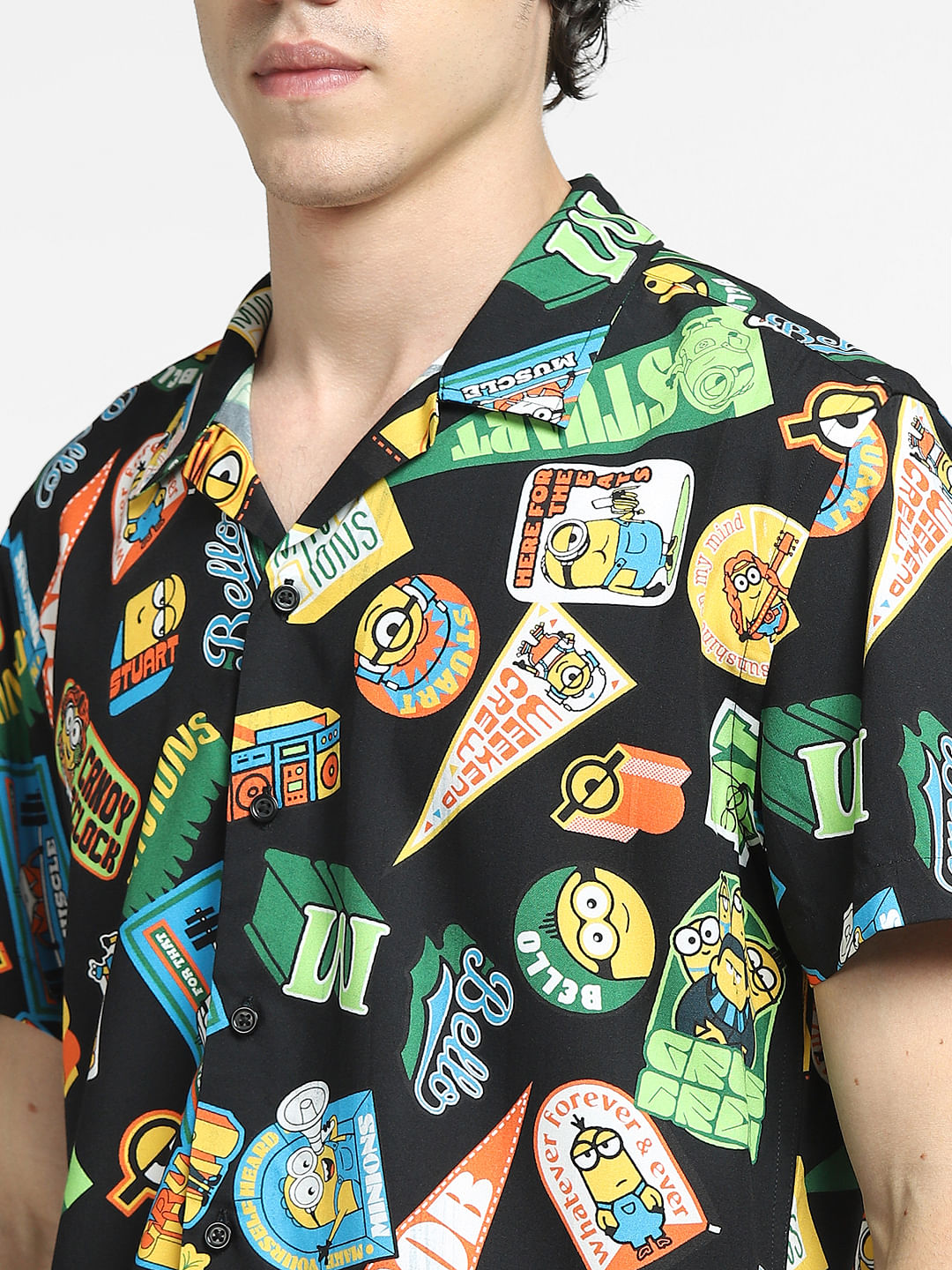 Black Minion Print Short Sleeves Shirt