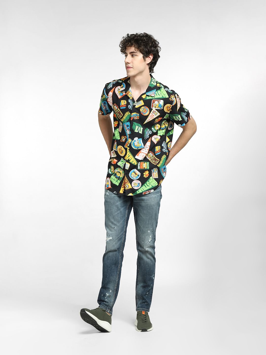 Black Minion Print Short Sleeves Shirt