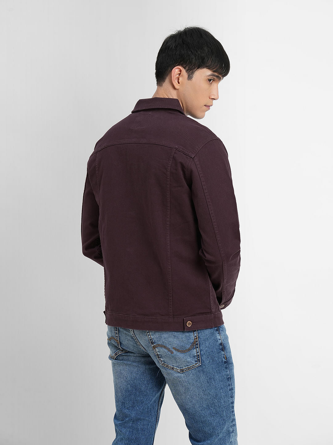 Burgundy Trucker Denim Jacket