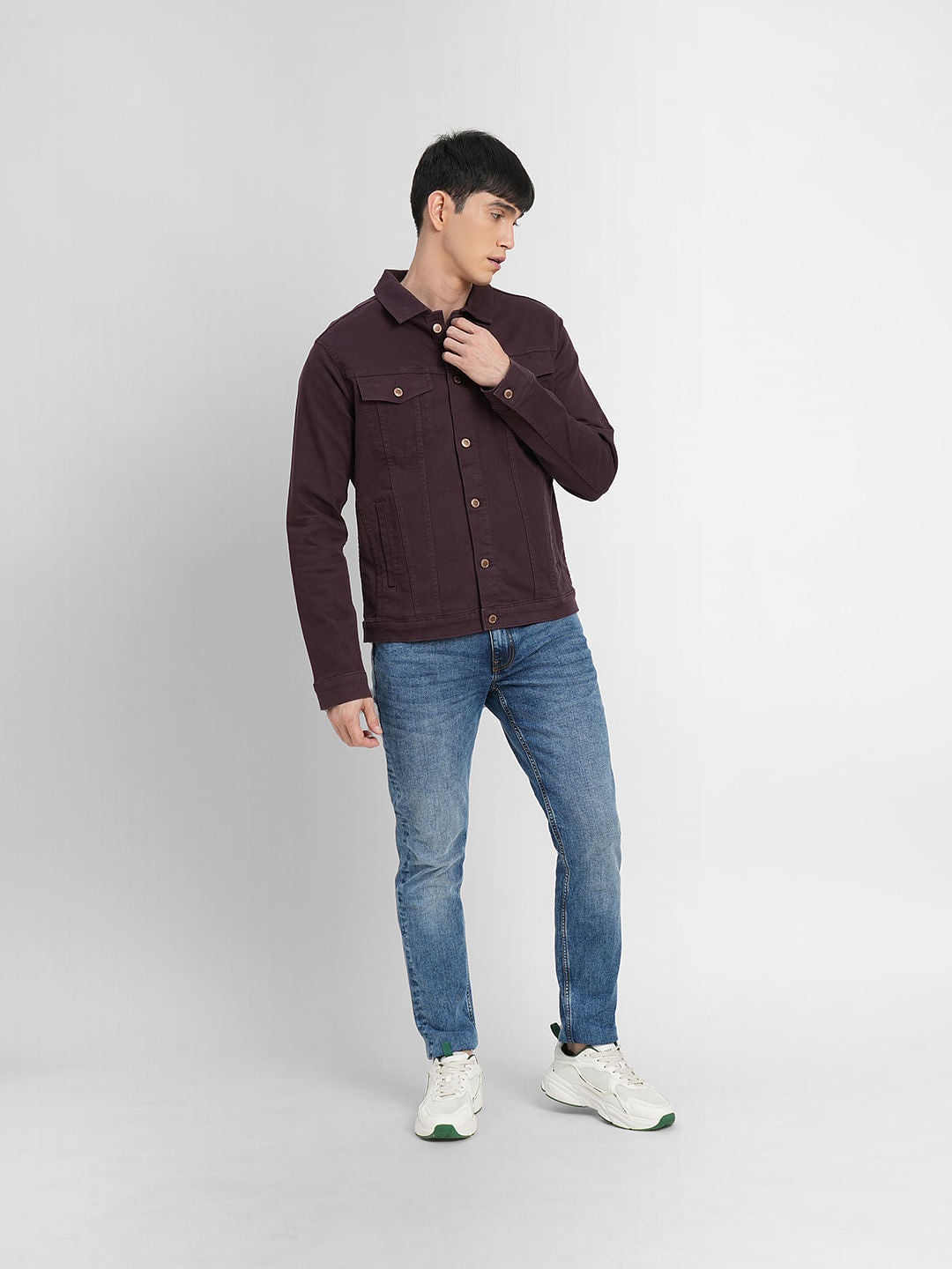 Burgundy Trucker Denim Jacket