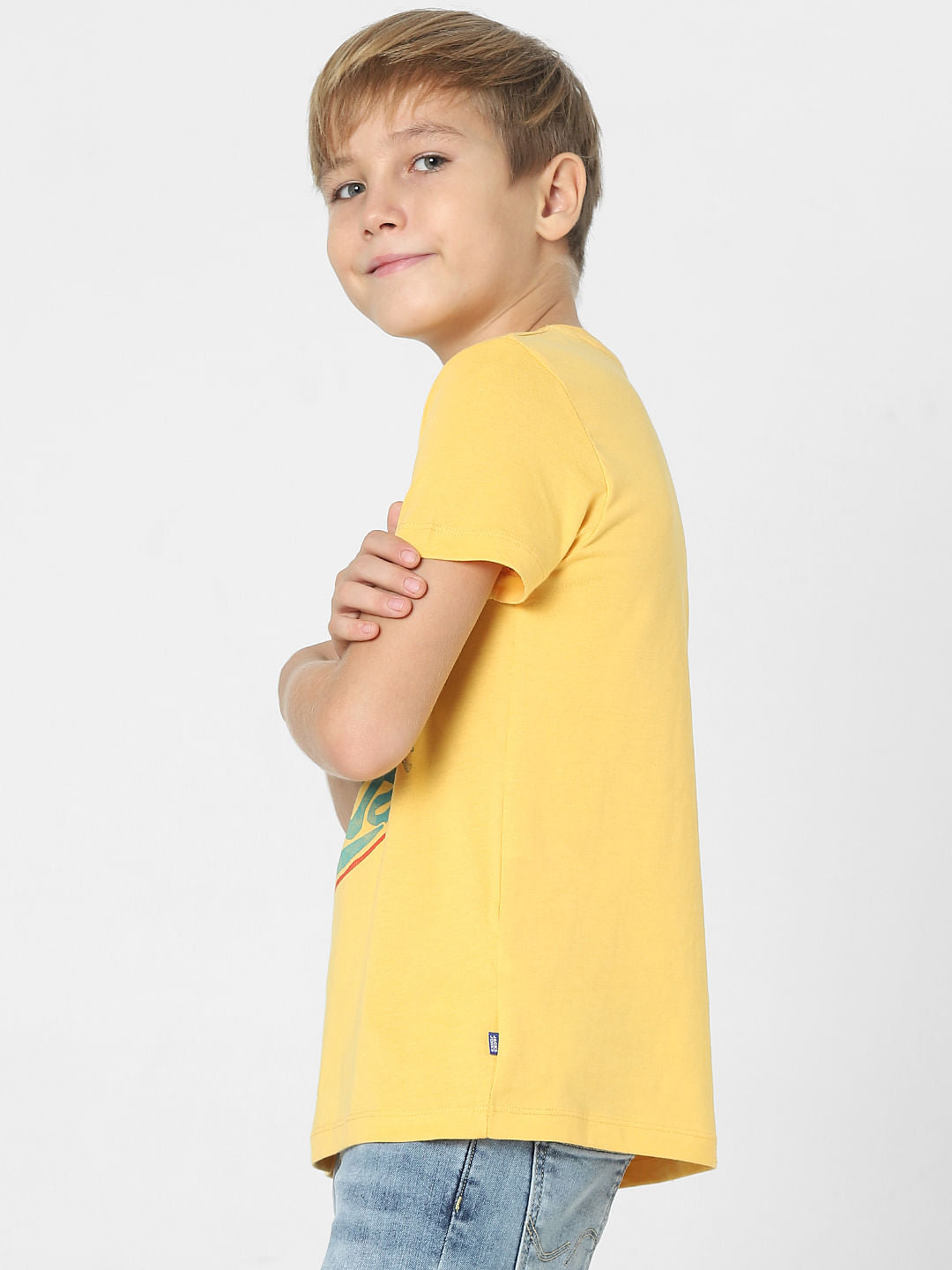 Boys Yellow Logo Print Crew Neck T-shirt