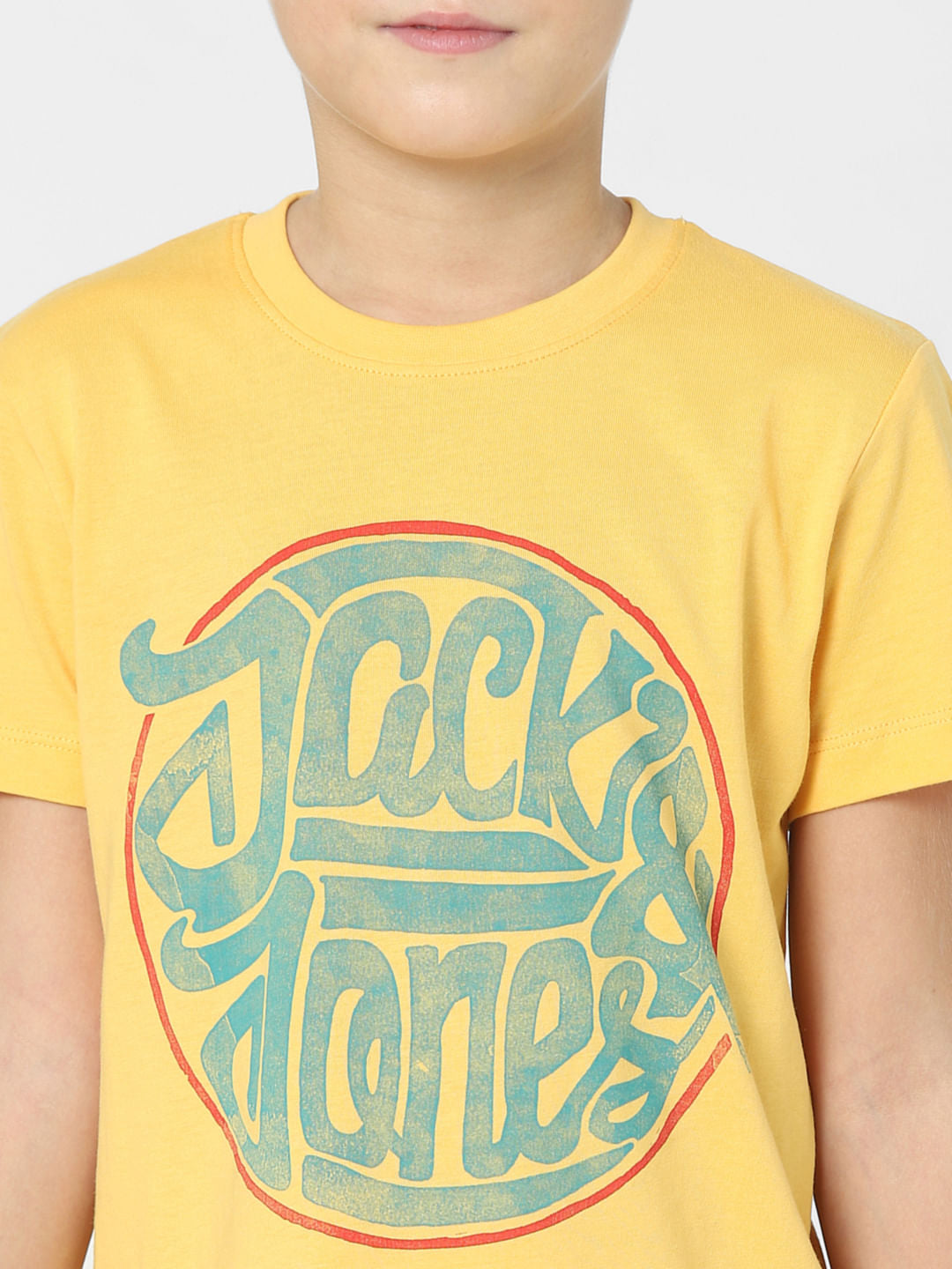 Boys Yellow Logo Print Crew Neck T-shirt