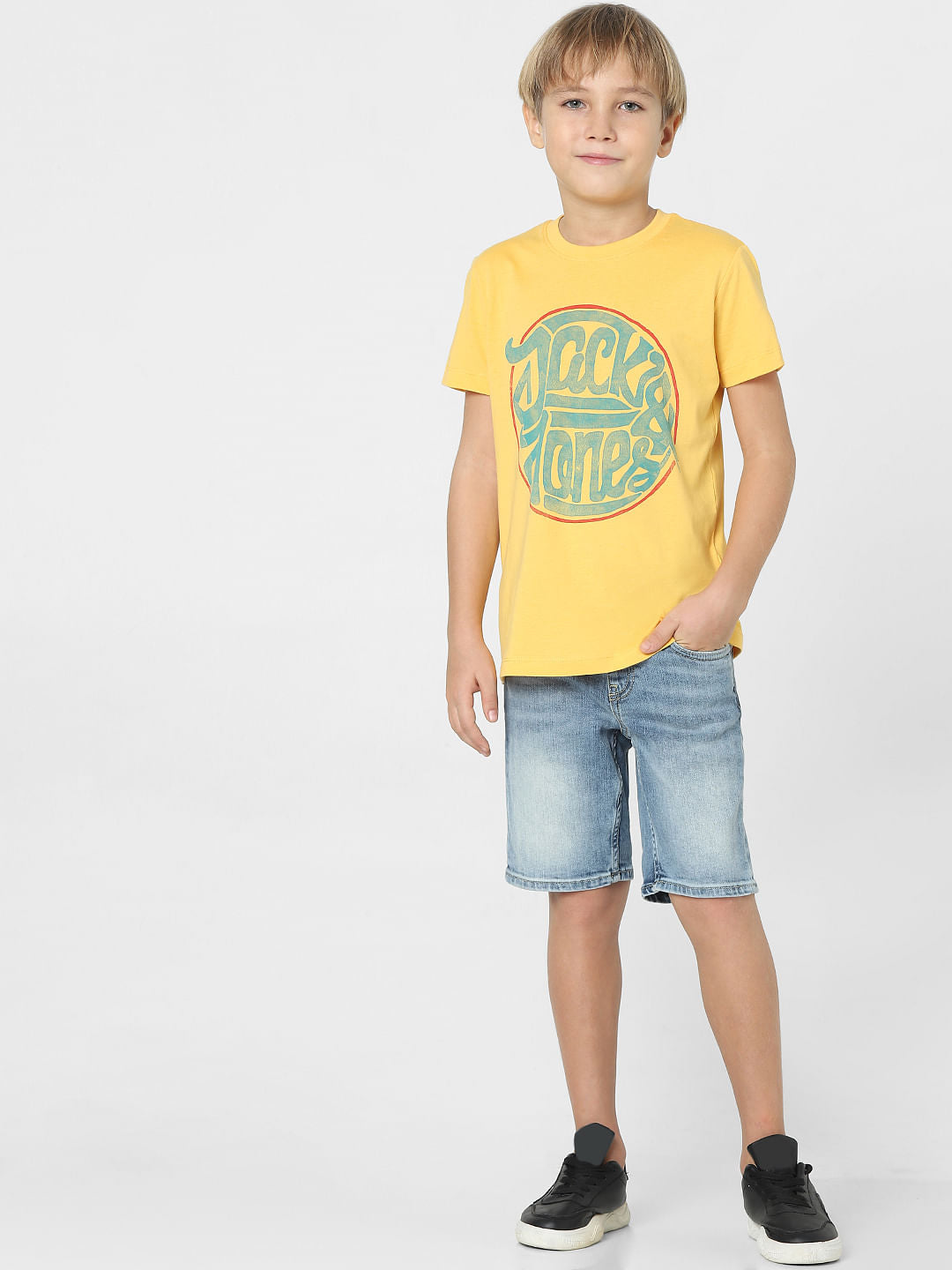 Boys Yellow Logo Print Crew Neck T-shirt